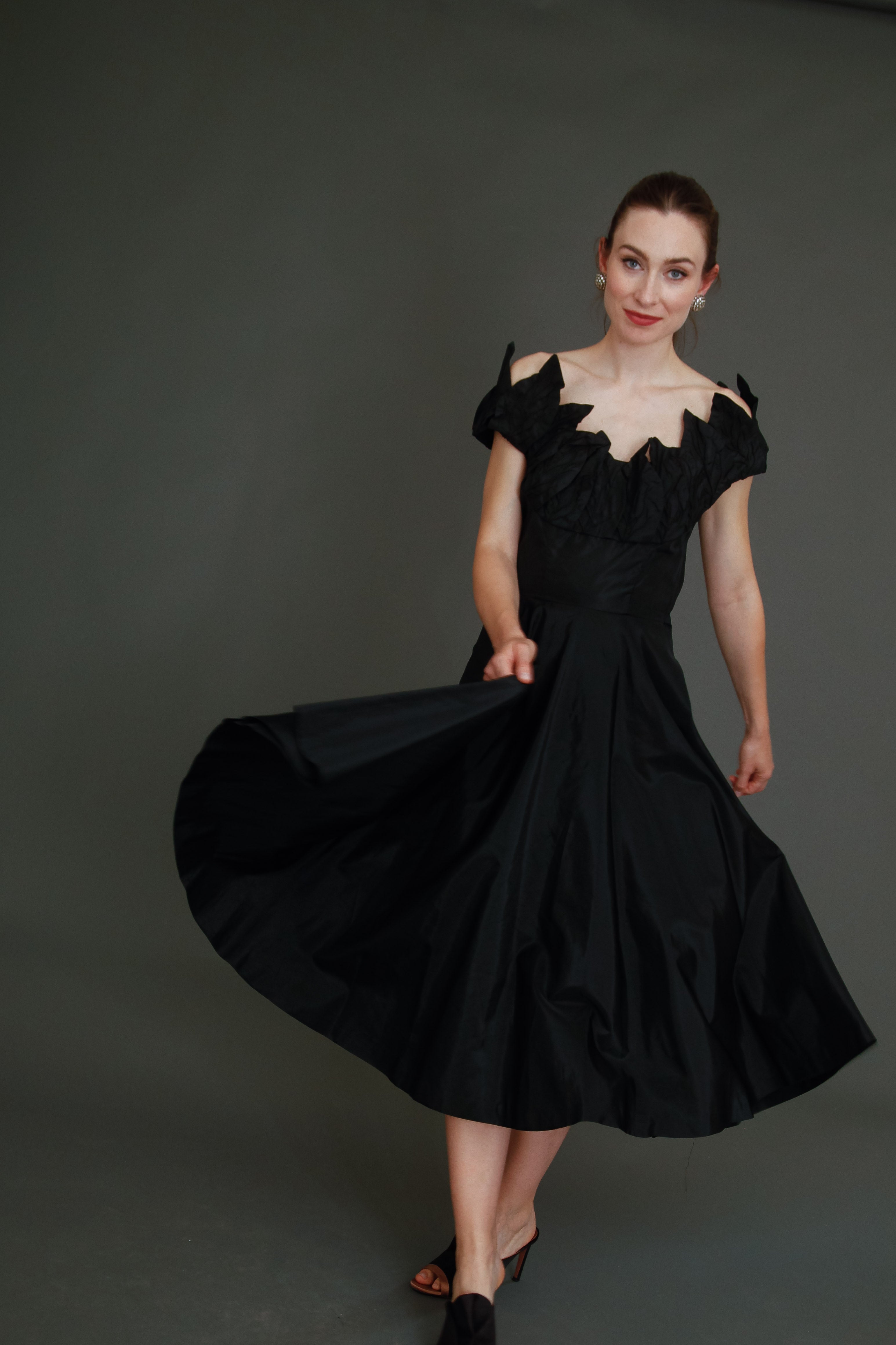 1950 Stunning Ceil Chapman Black Faille Cocktail Dress