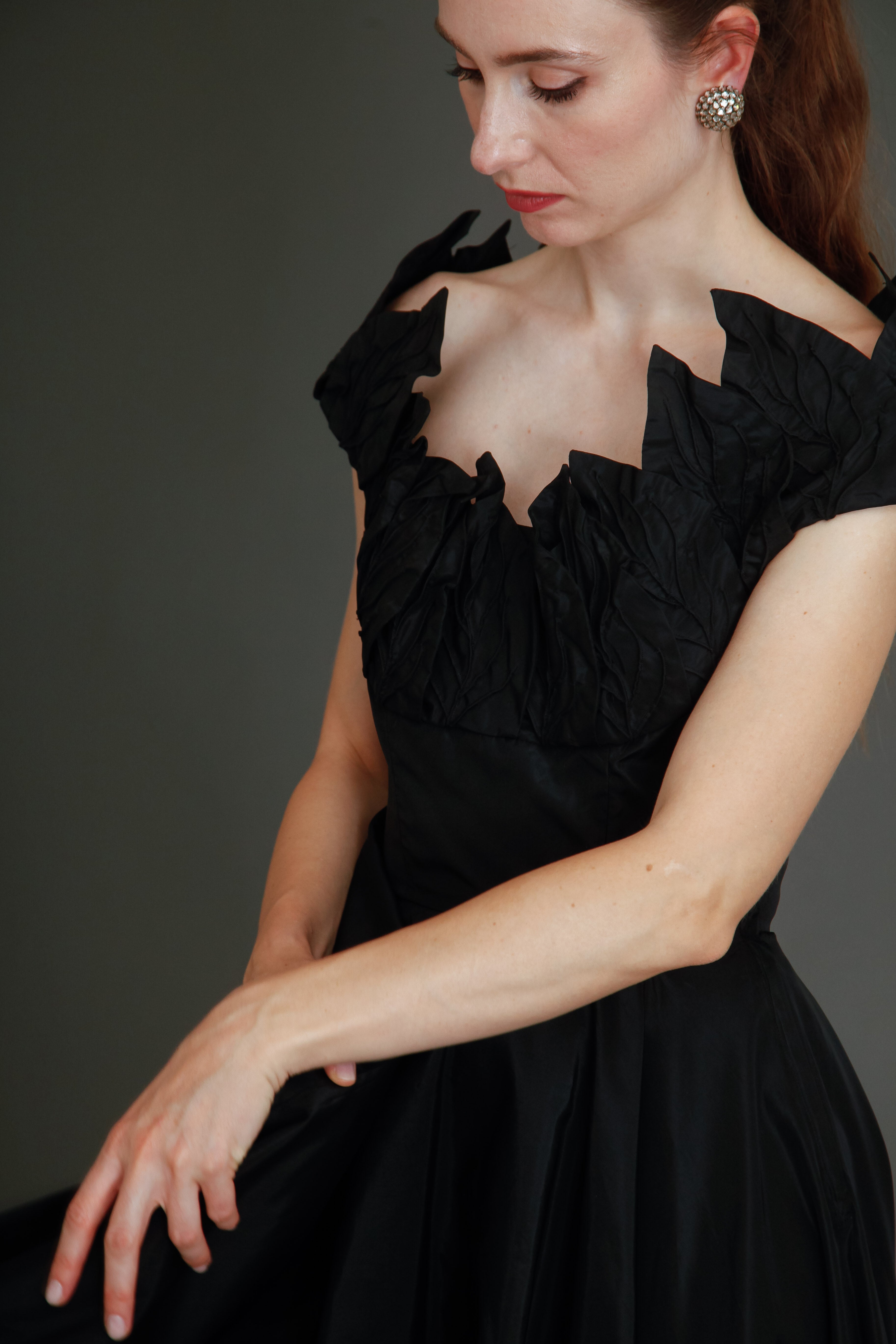 1950 Stunning Ceil Chapman Black Faille Cocktail Dress