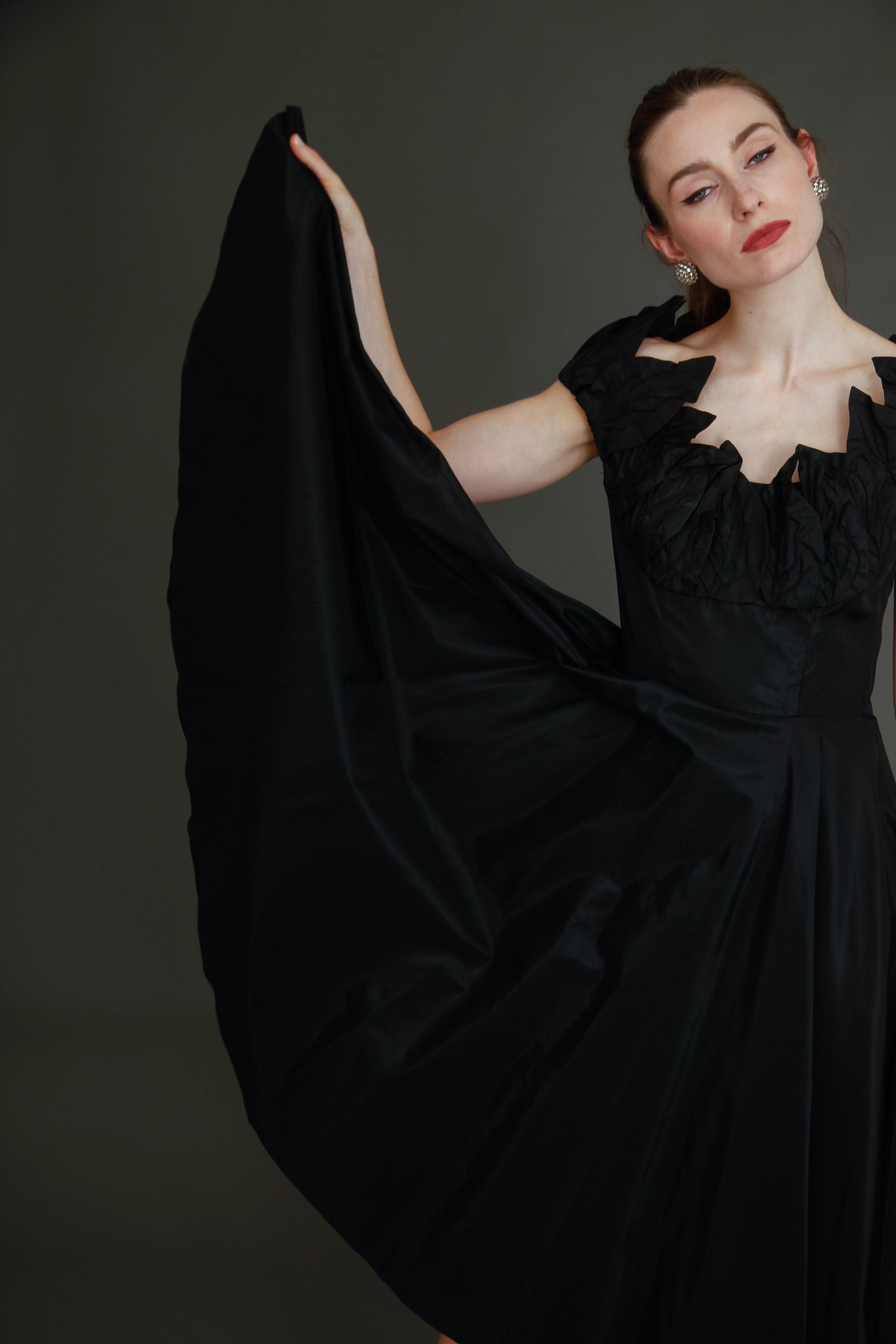 1950 Stunning Ceil Chapman Black Faille Cocktail Dress