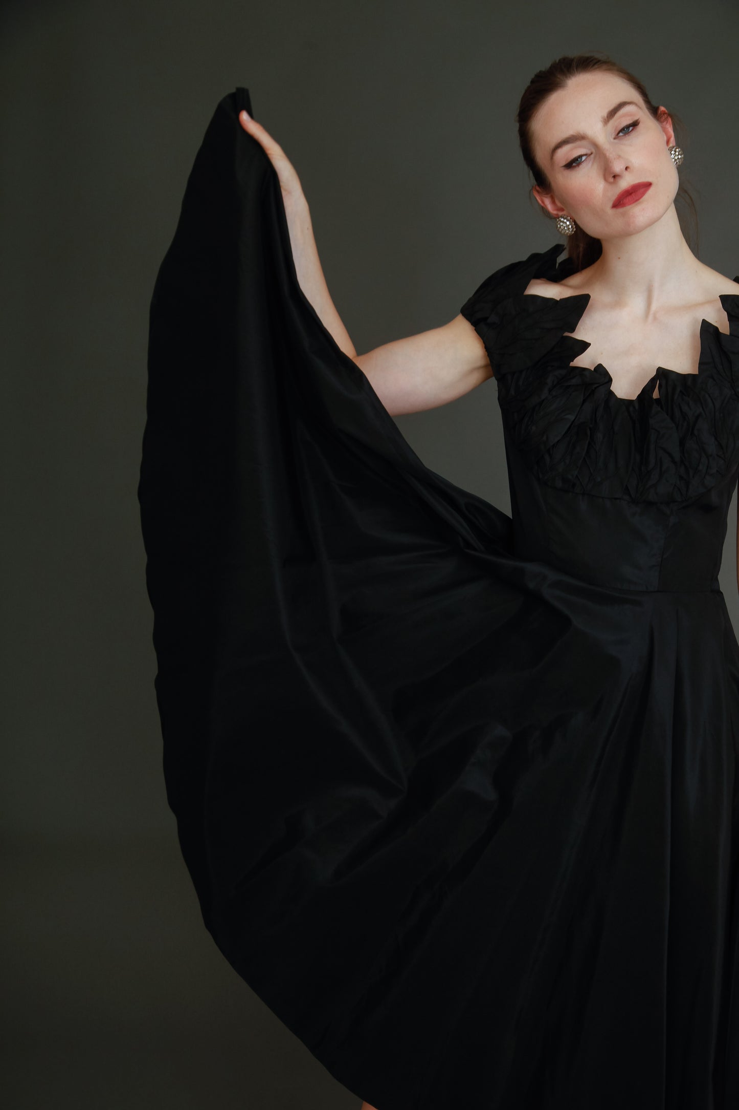 1950 Stunning Ceil Chapman Black Faille Cocktail Dress