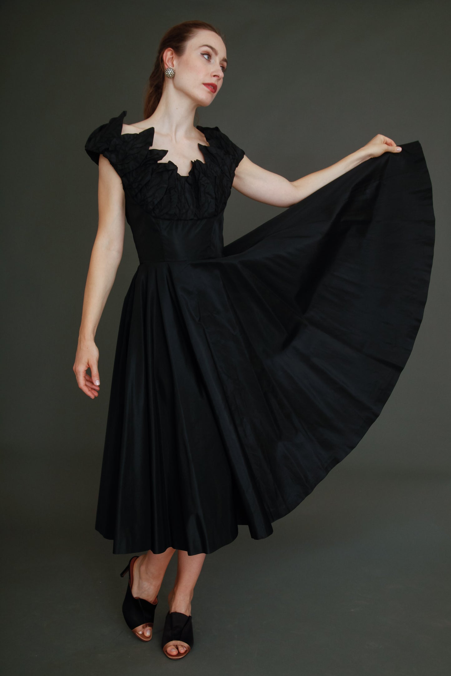 1950 Stunning Ceil Chapman Black Faille Cocktail Dress
