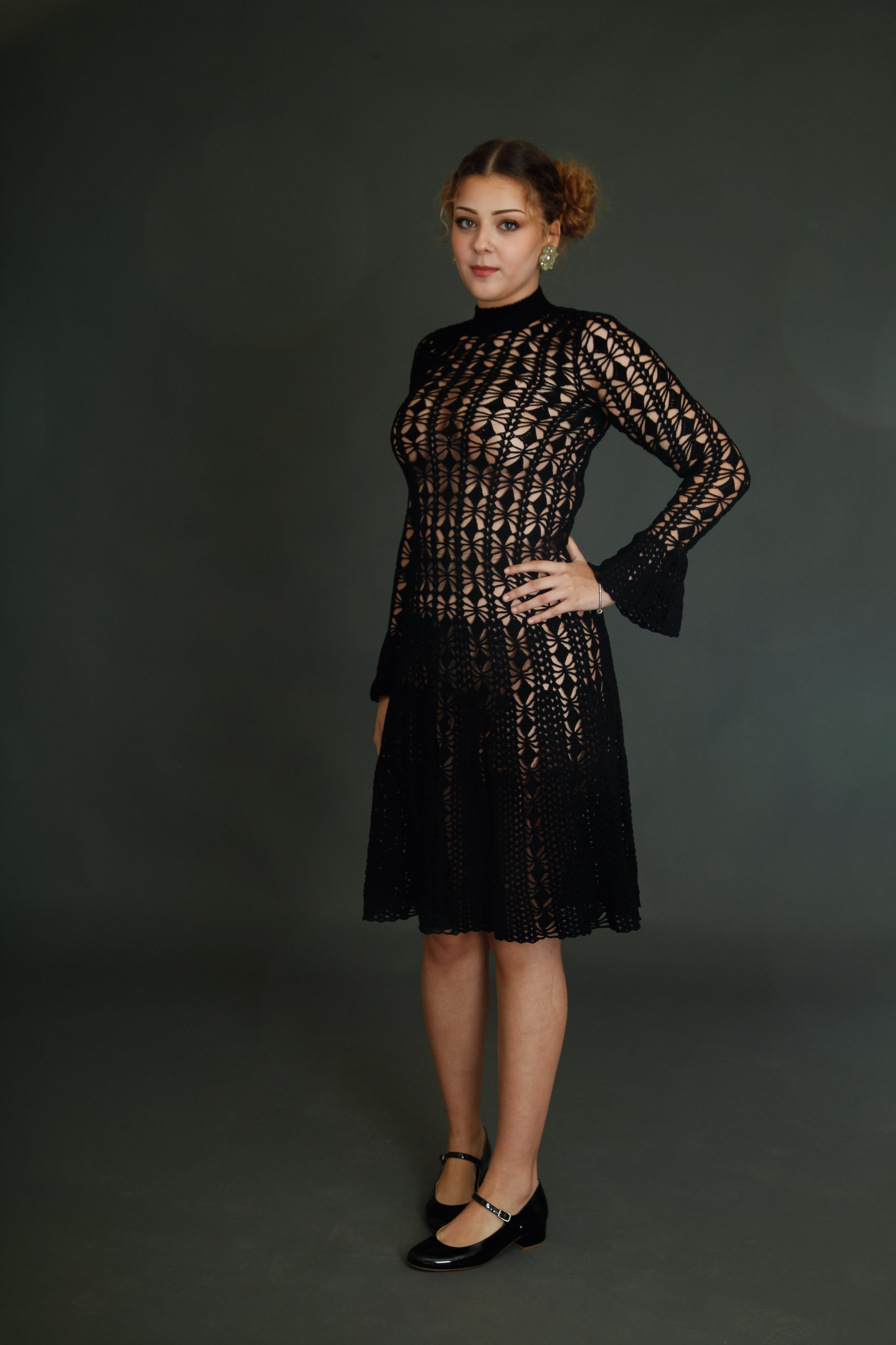 1970 Black Crochet Dress
