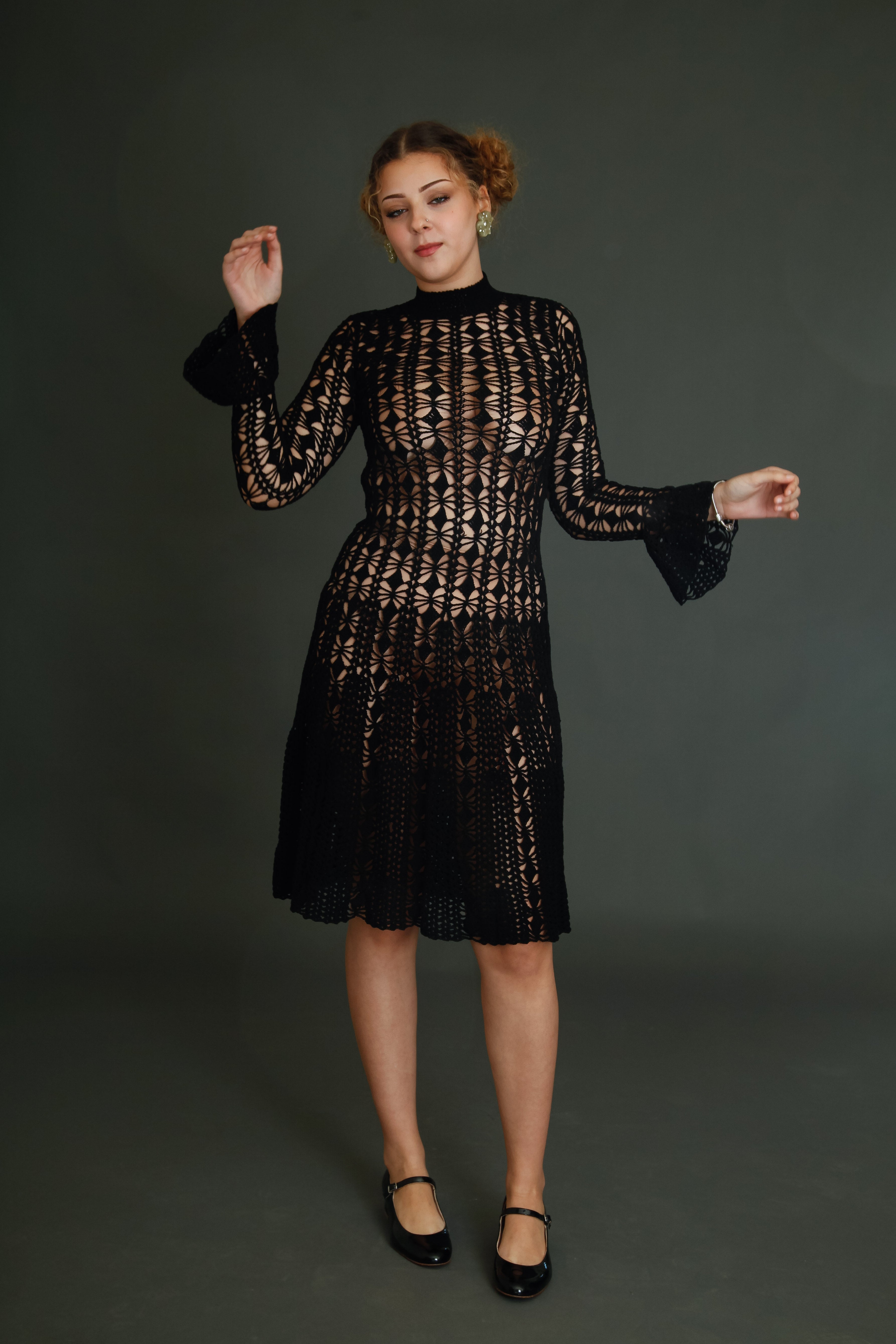 1970 Black Crochet Dress