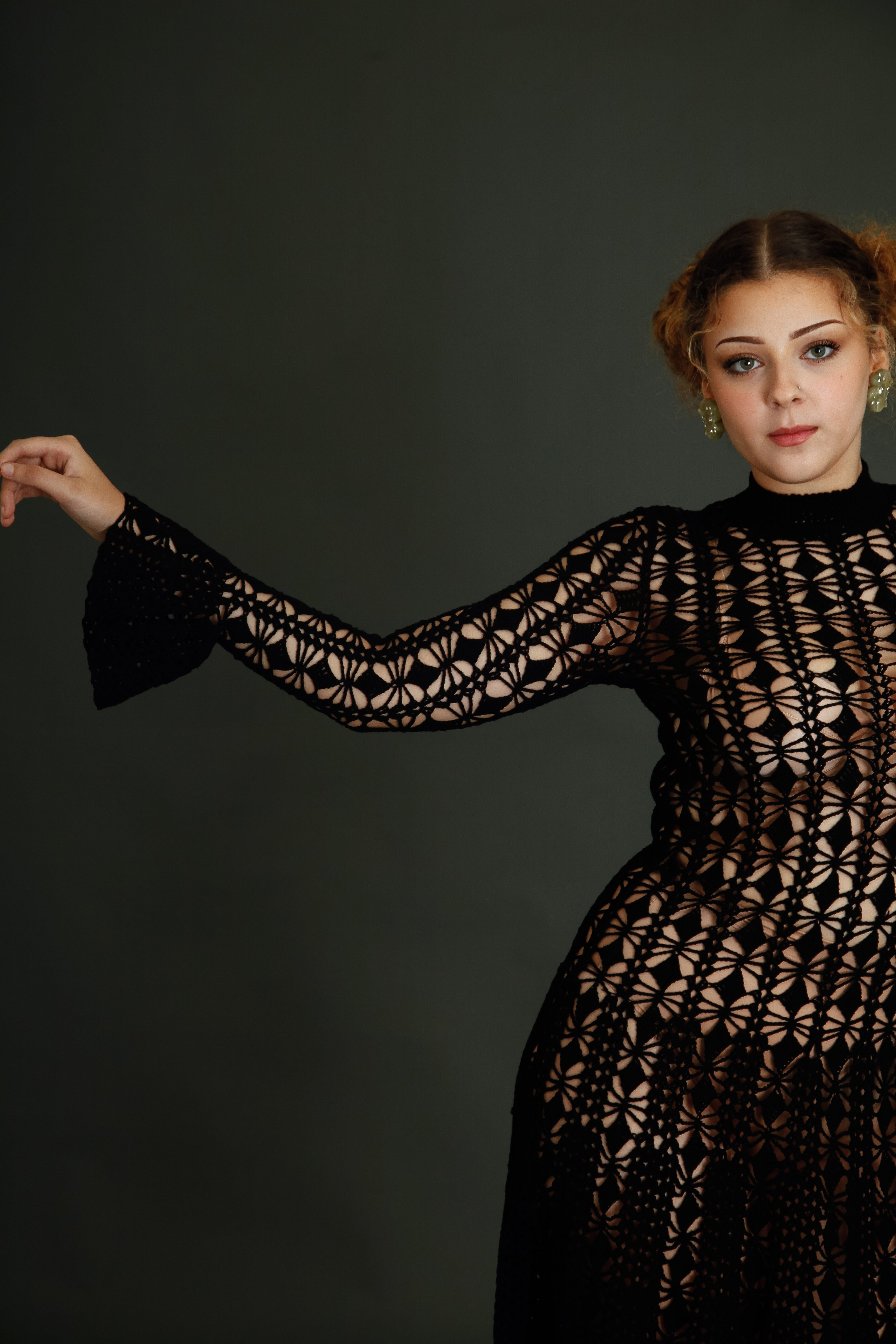 1970 Black Crochet Dress