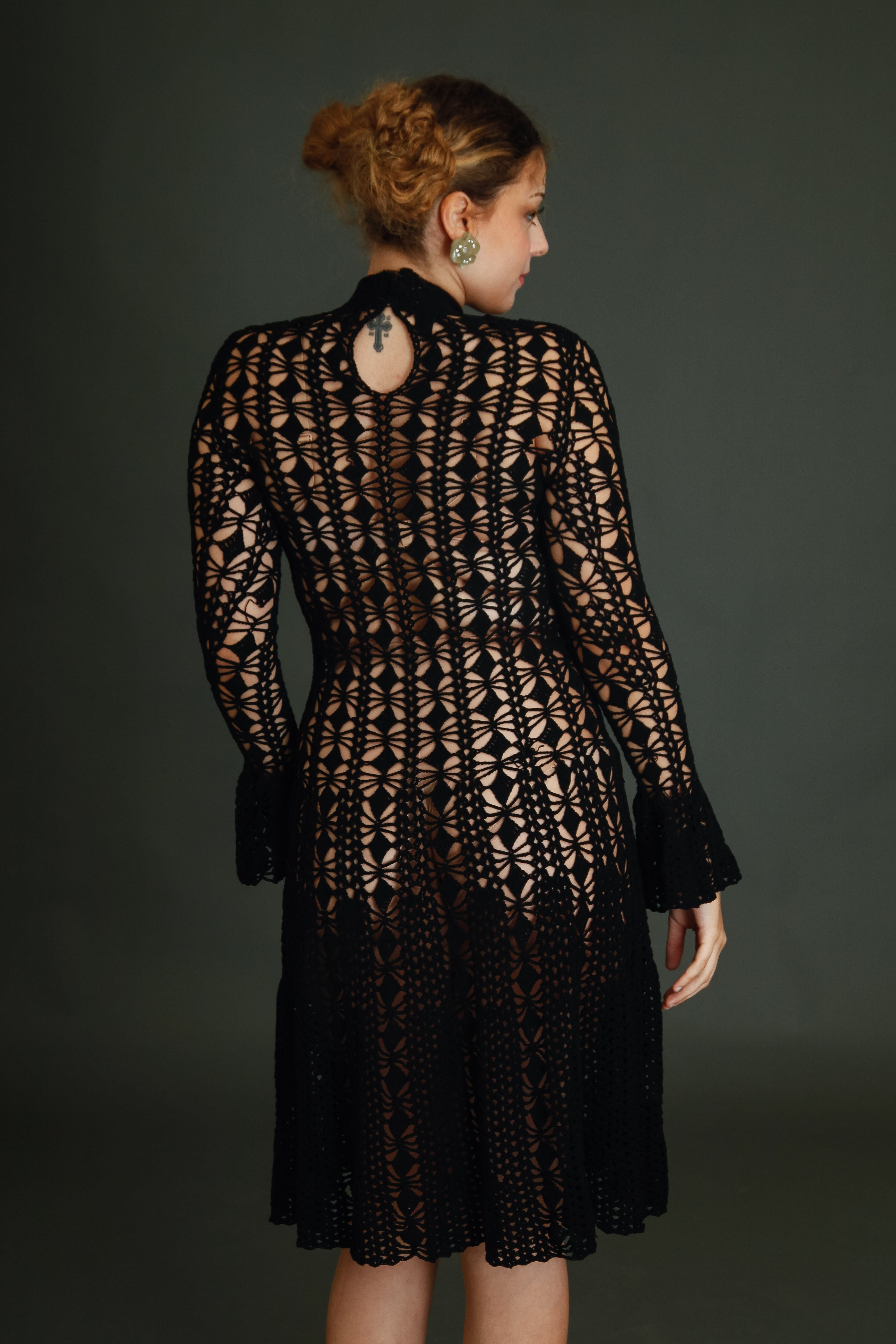 1970 Black Crochet Dress