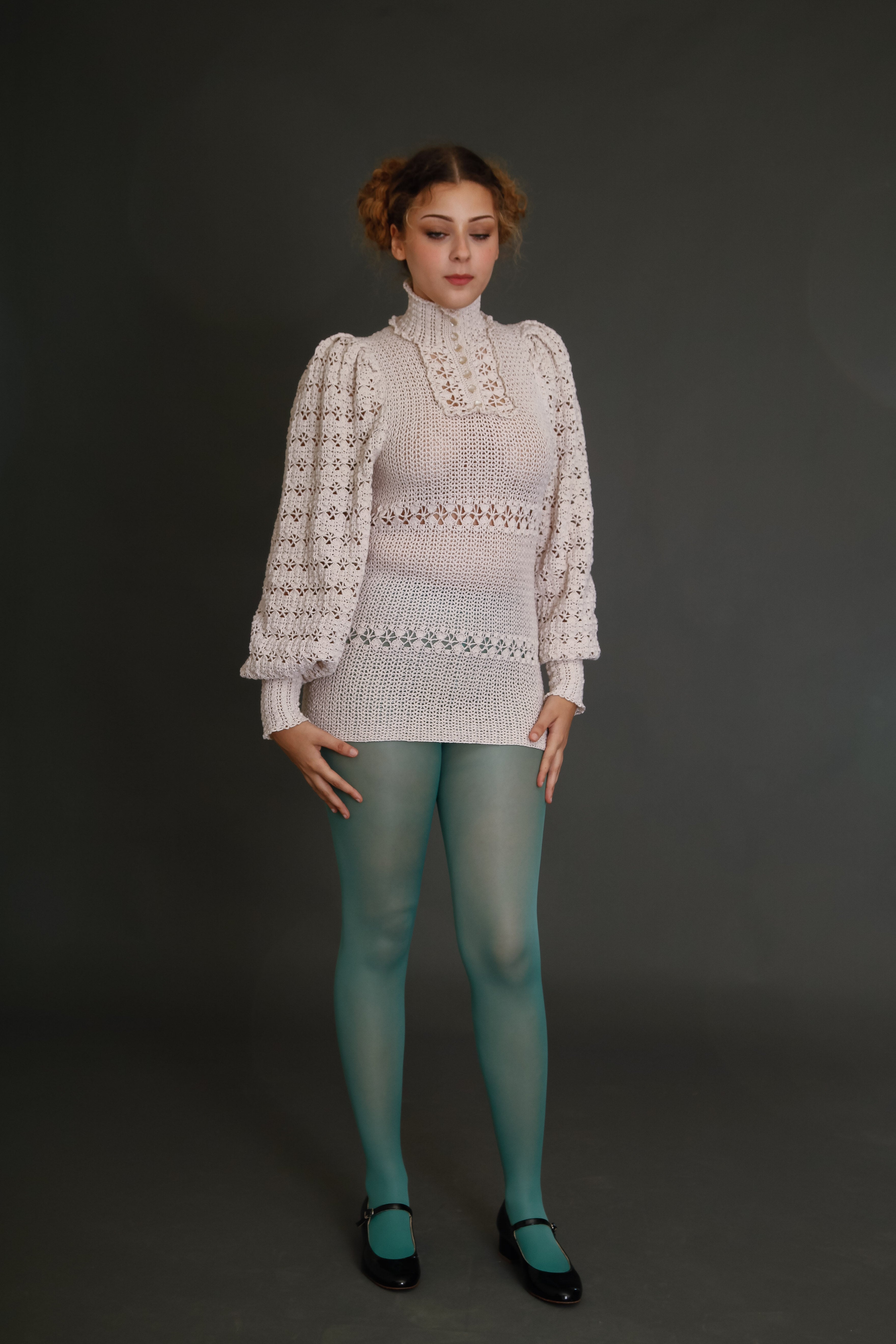 1970 Crochet Victorian Style Blouse or Mini Dress