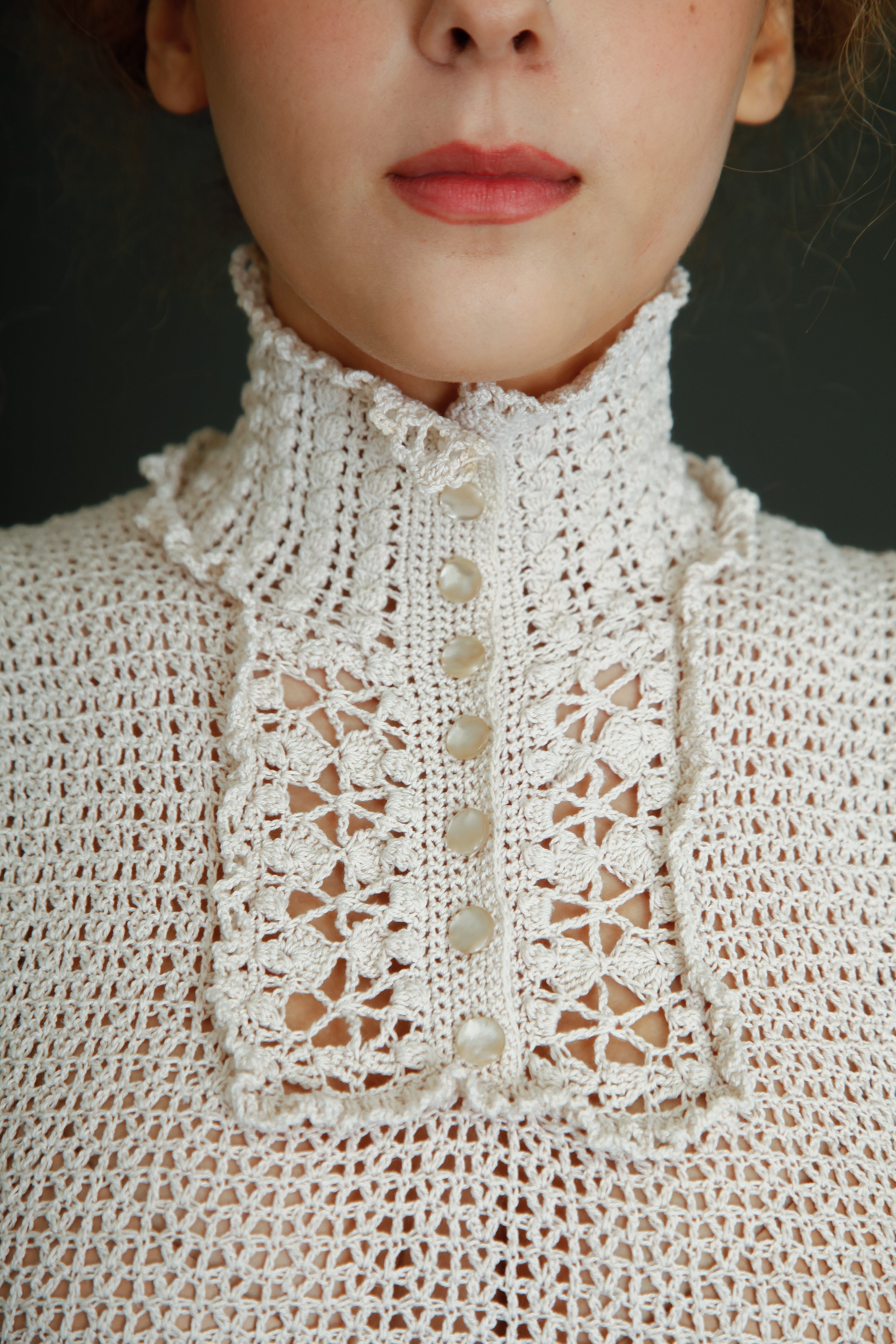 1970 Crochet Victorian Style Blouse or Mini Dress