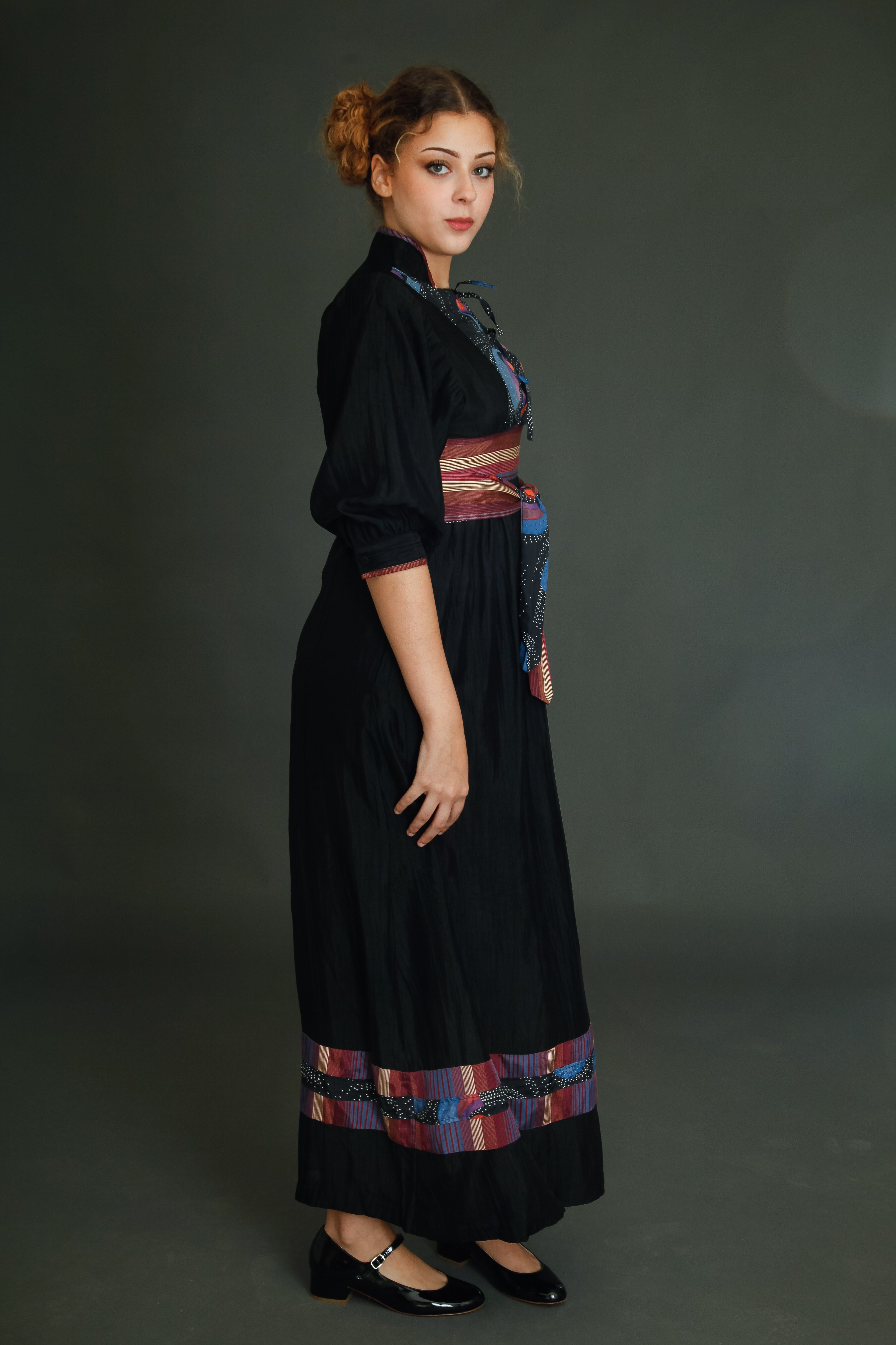 1970 Black Boho Dress with Details