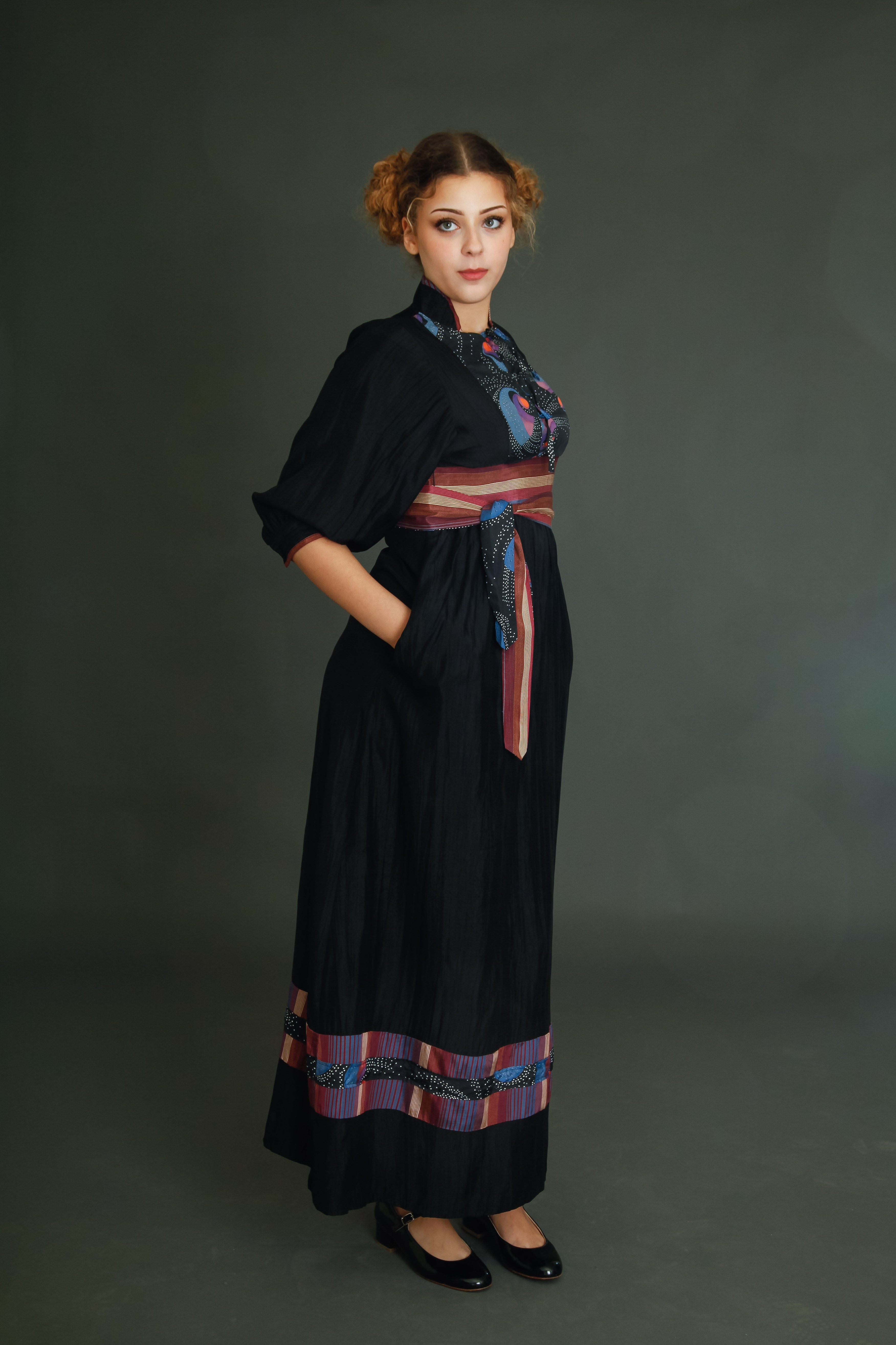 1970 Black Boho Dress with Details