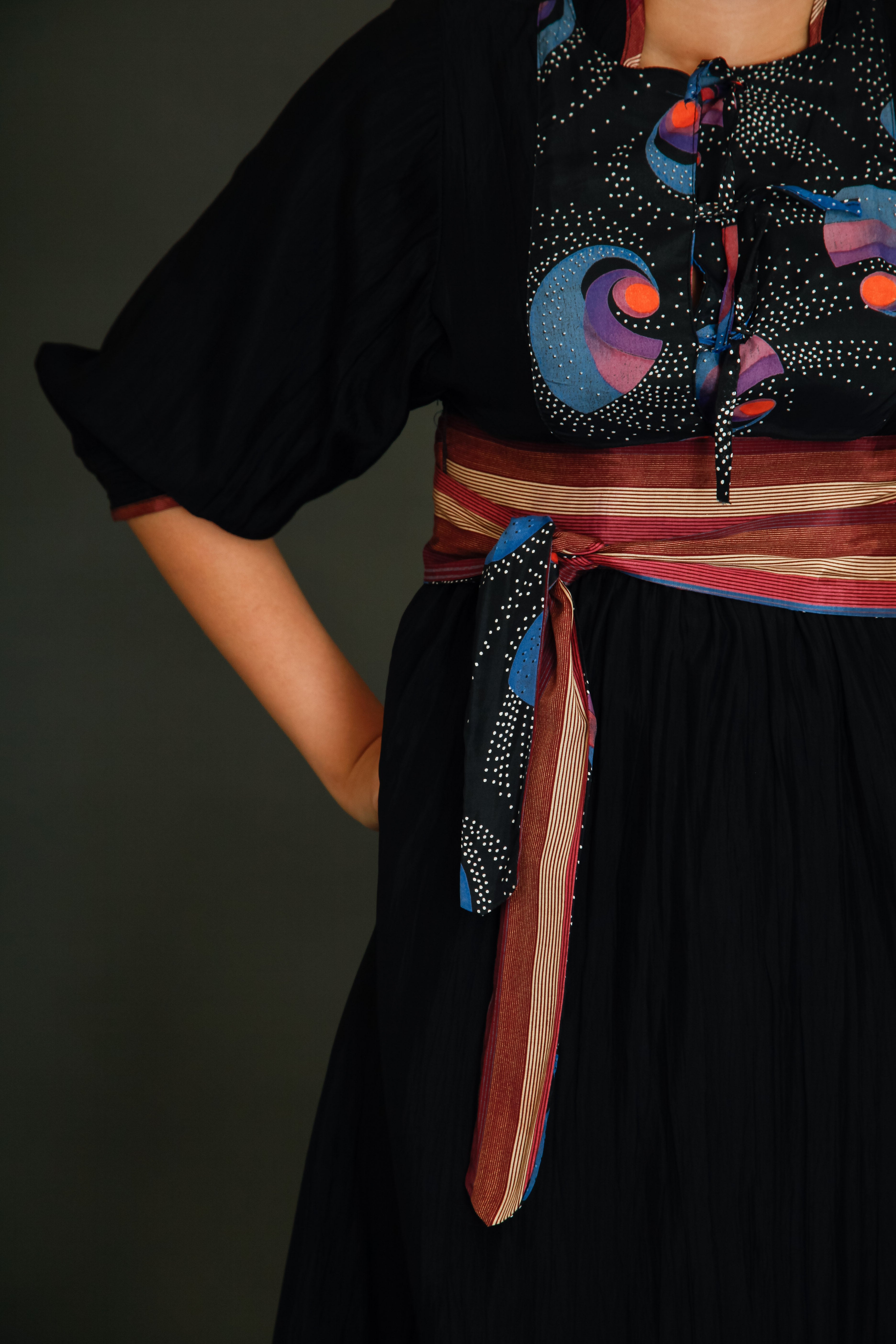 1970 Black Boho Dress with Details