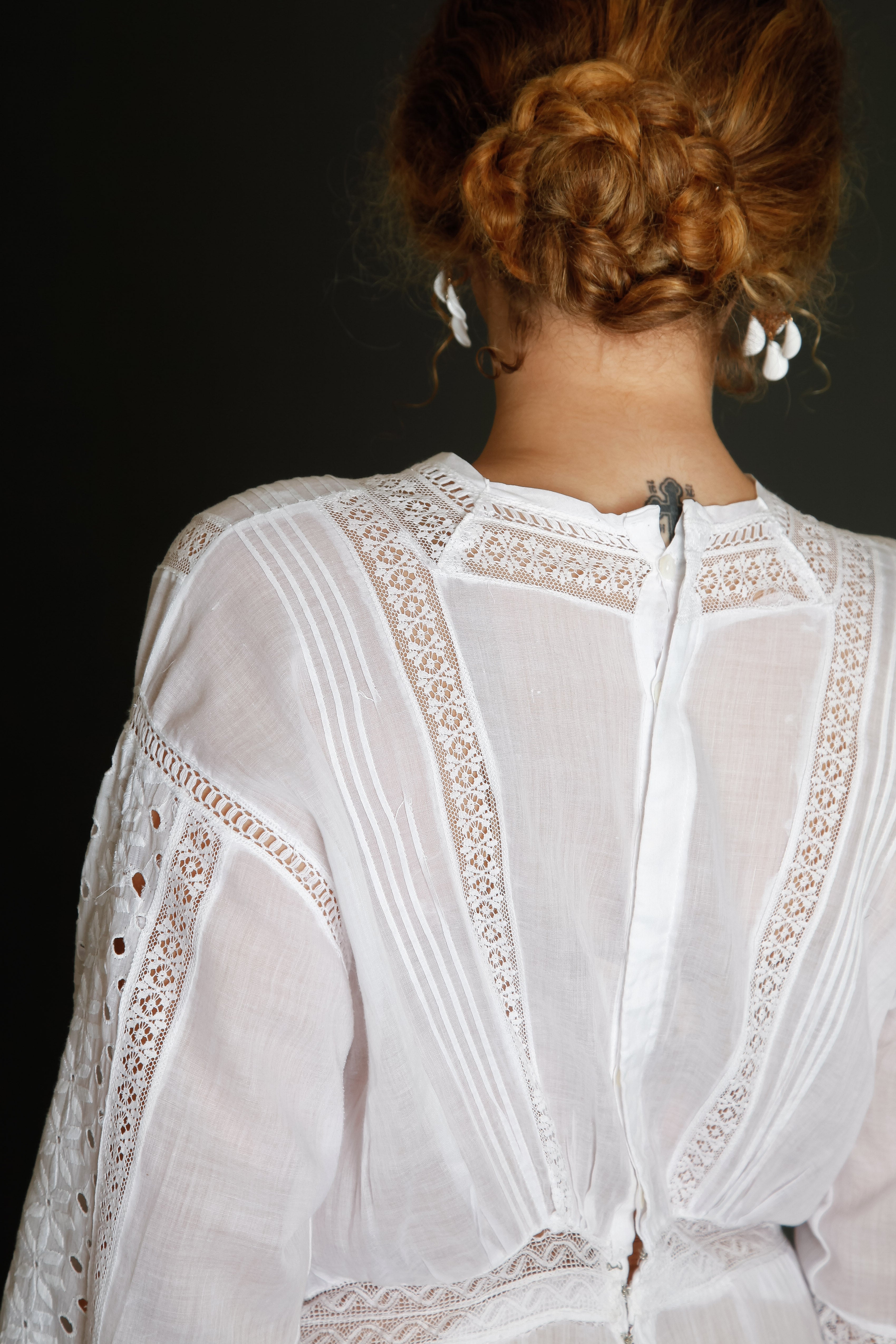 Edwardian Floral Embroidered Dress with Cutout Details