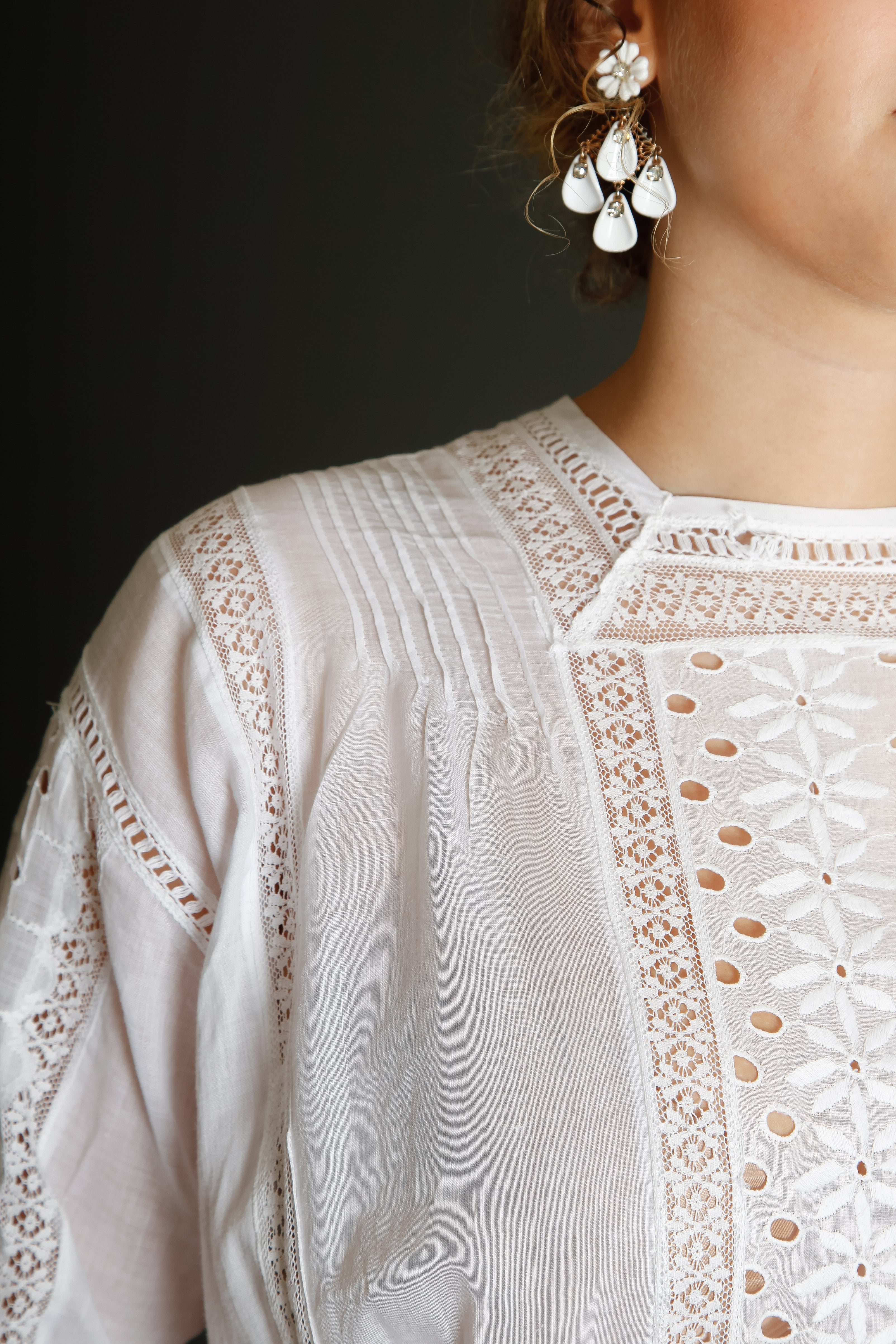 Edwardian Floral Embroidered Dress with Cutout Details