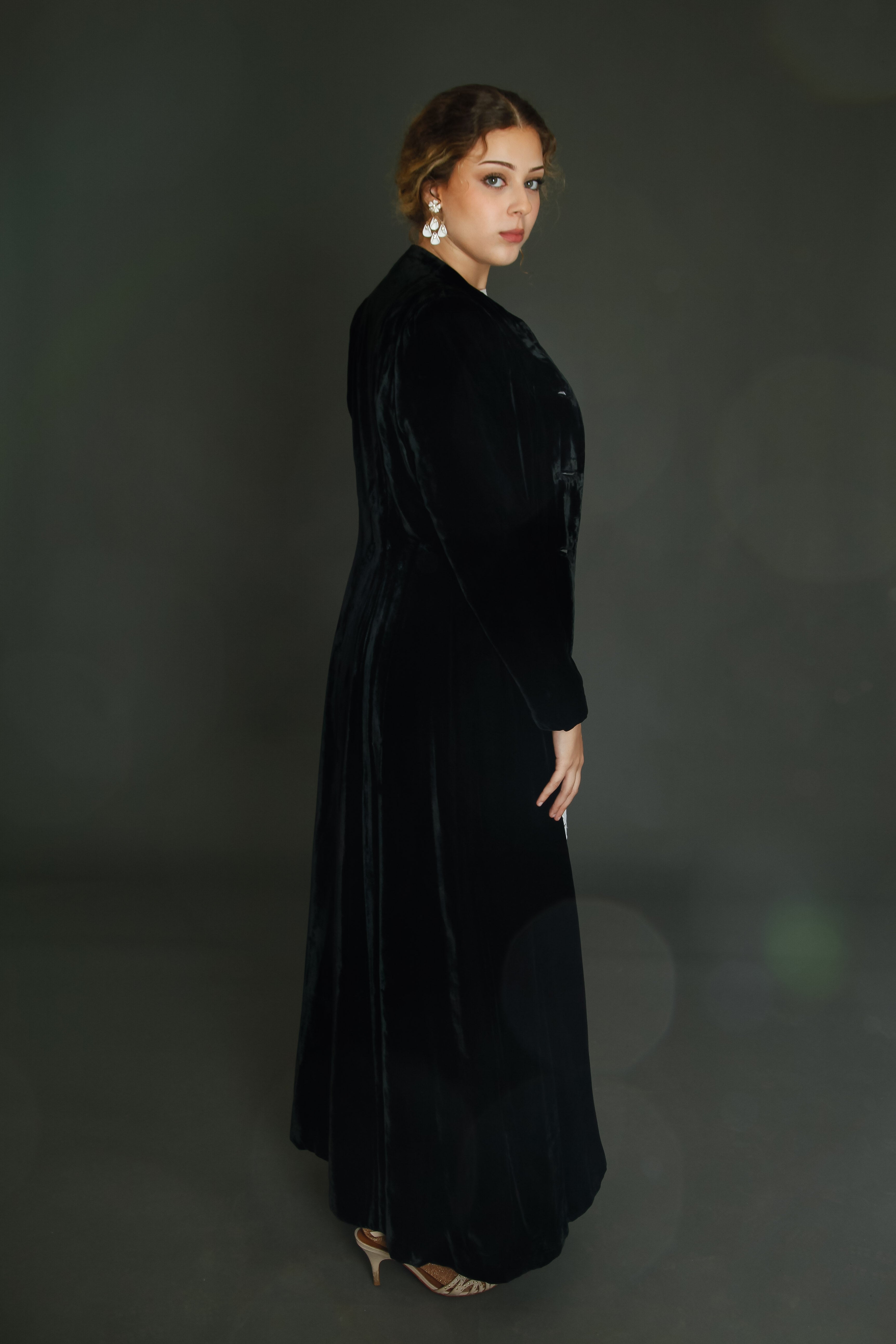 1940 Black Silk Velvet Long Evening Coat