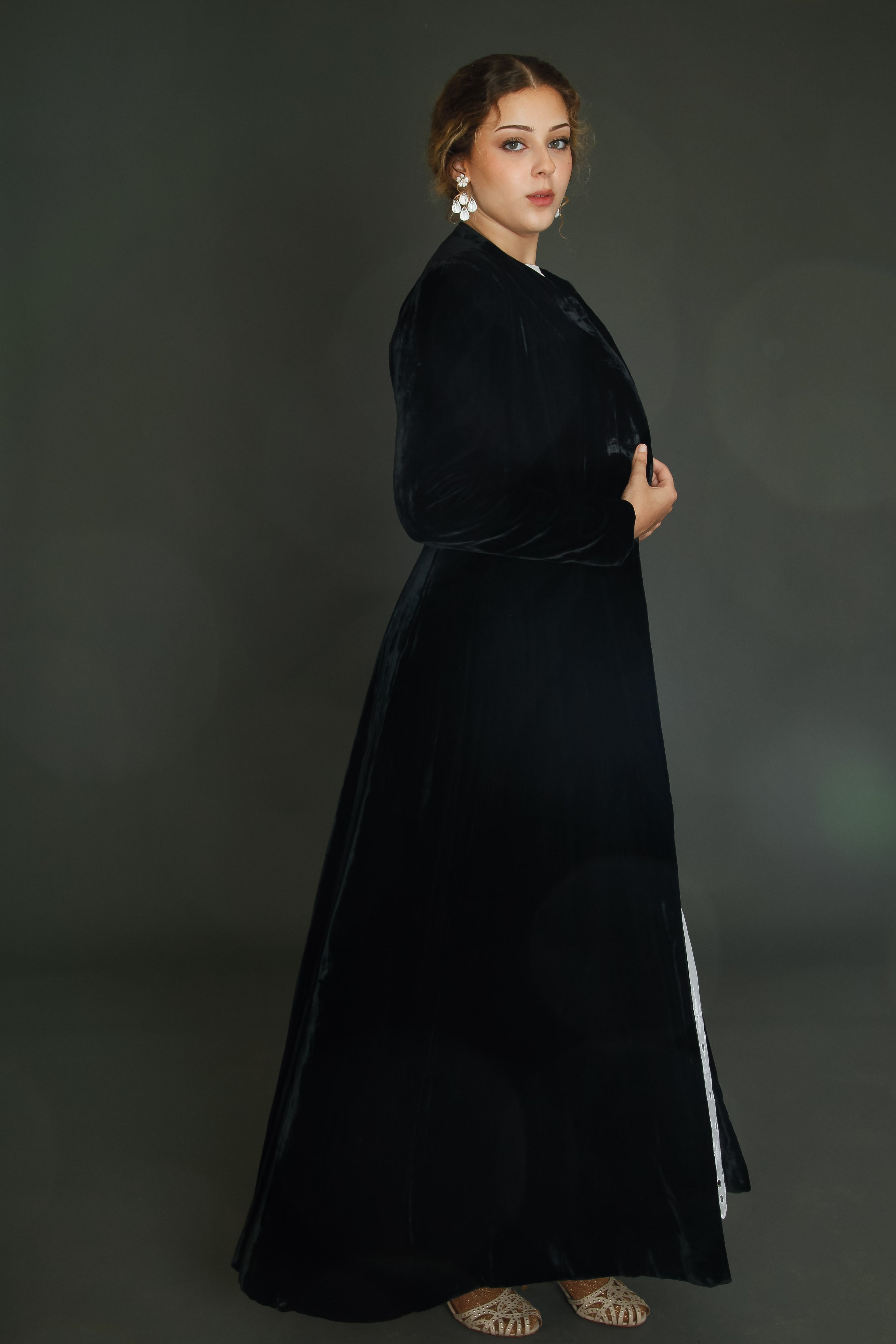 1940 Black Silk Velvet Long Evening Coat