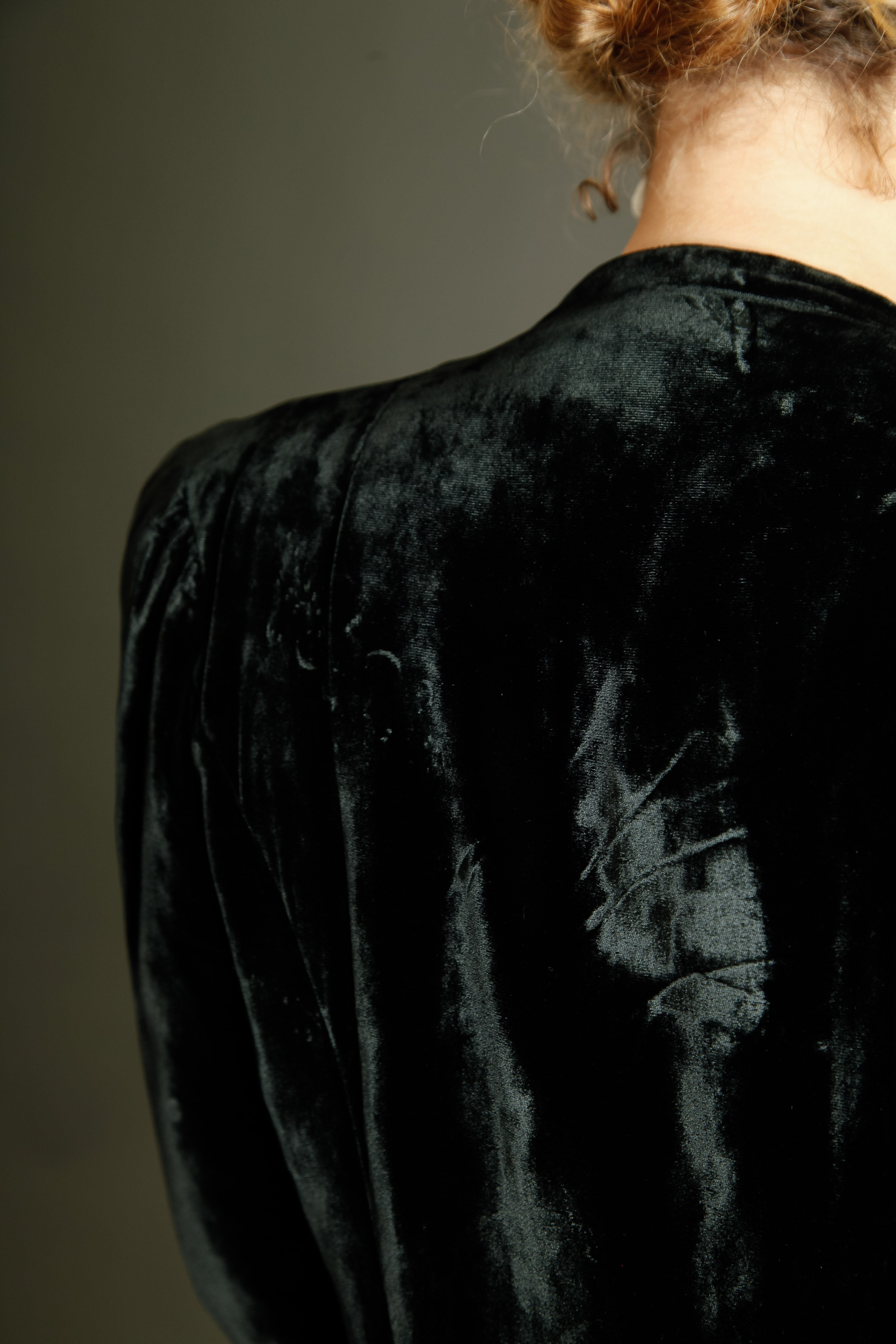1940 Black Silk Velvet Long Evening Coat