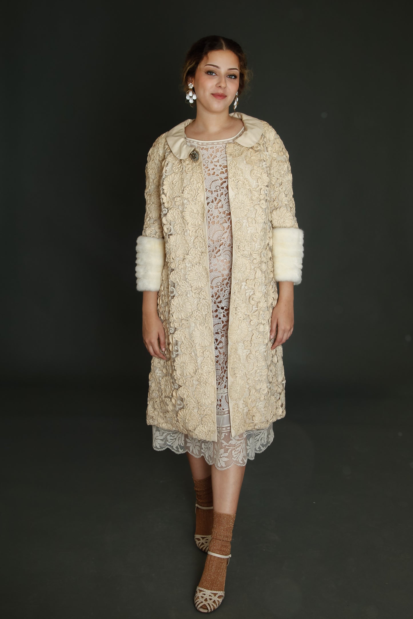 Early 60s Couture Lace Coat with Soutache Embroidery