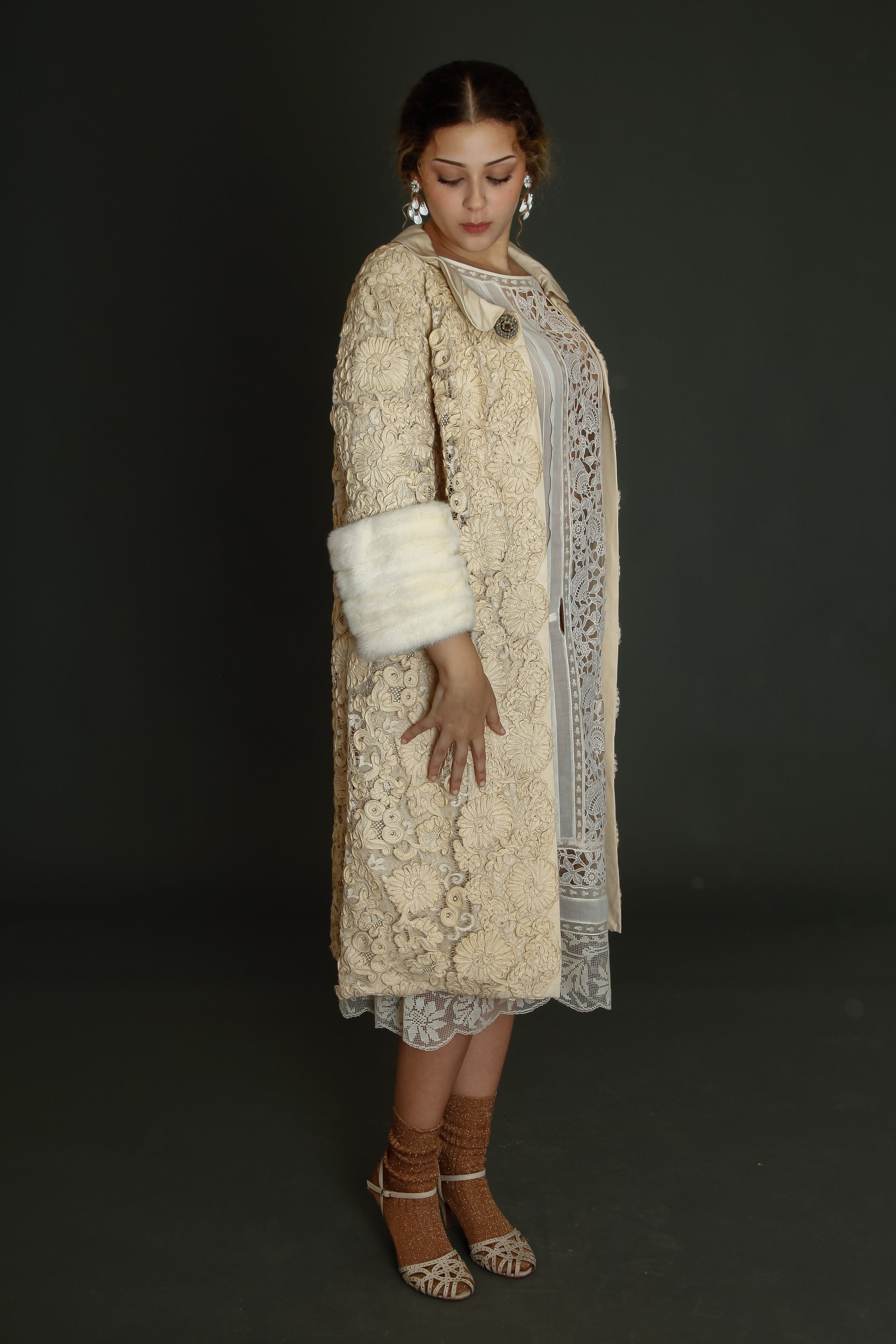 Early 60s Couture Lace Coat with Soutache Embroidery