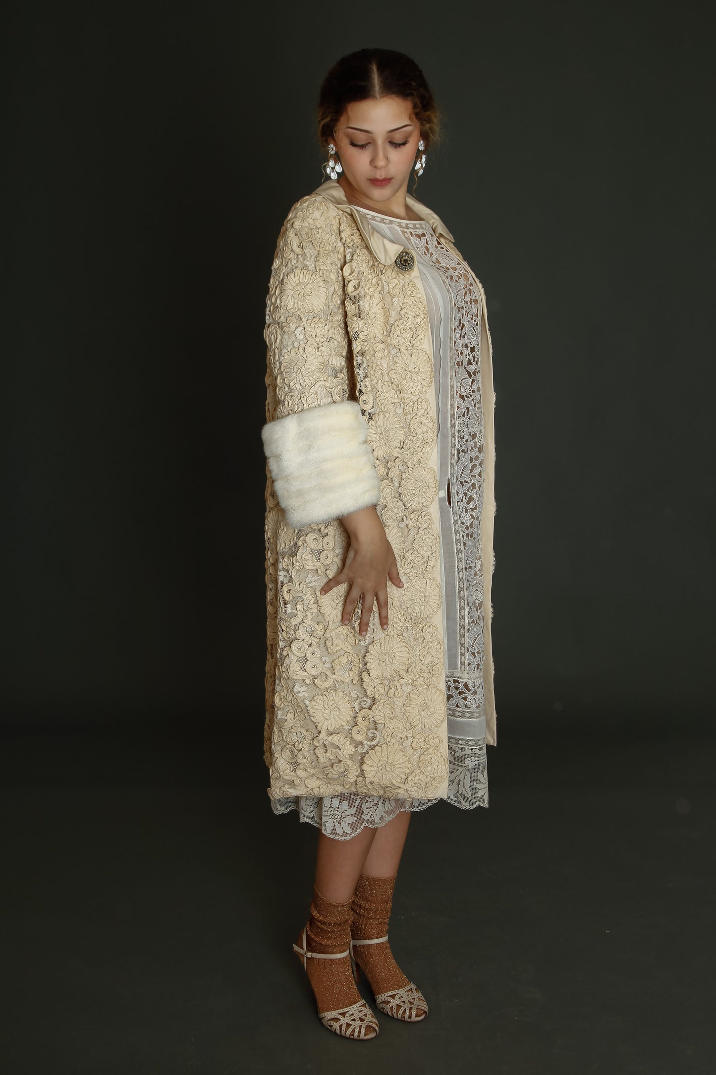 Early 60s Couture Lace Coat with Soutache Embroidery