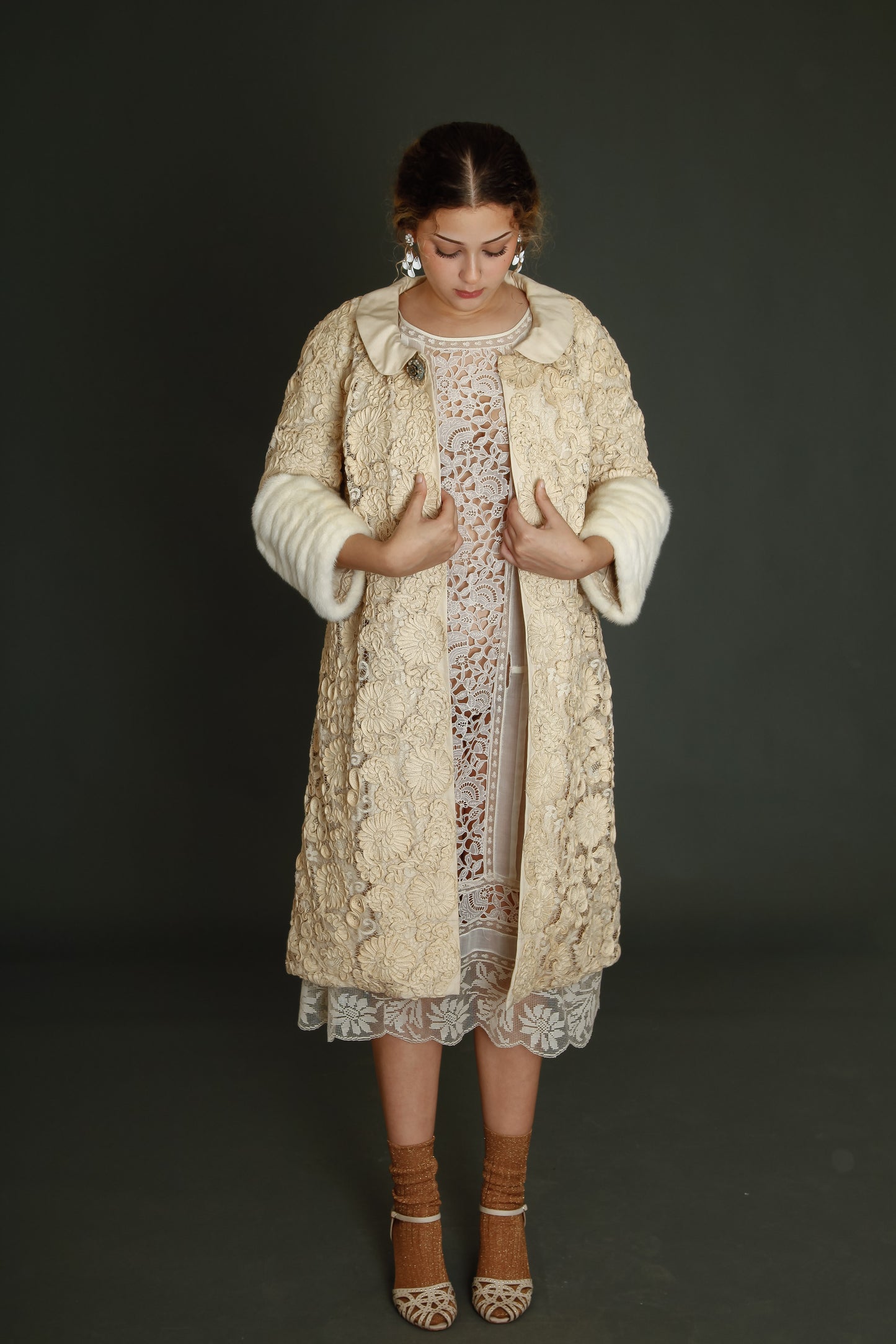 Early 60s Couture Lace Coat with Soutache Embroidery