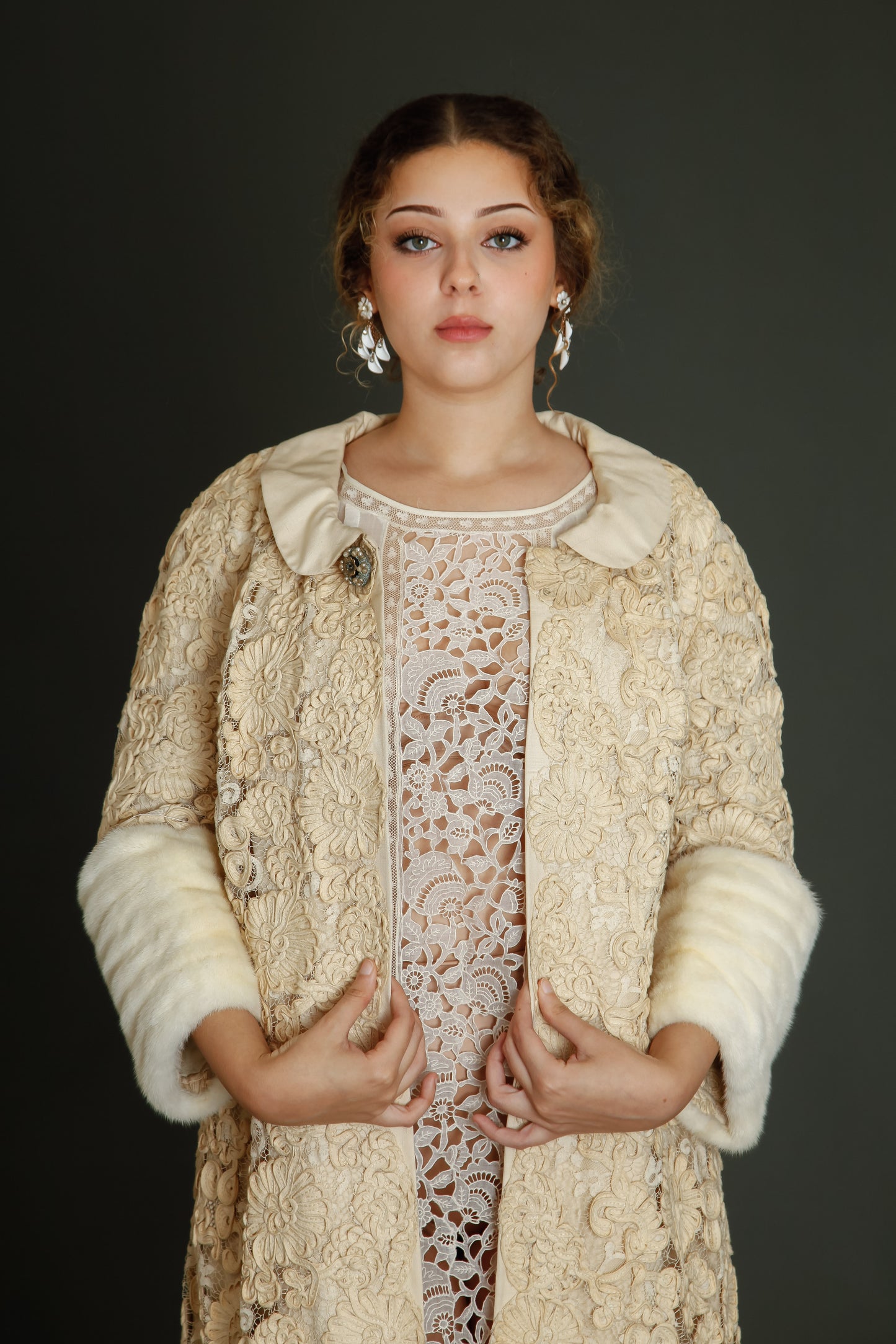 Early 60s Couture Lace Coat with Soutache Embroidery