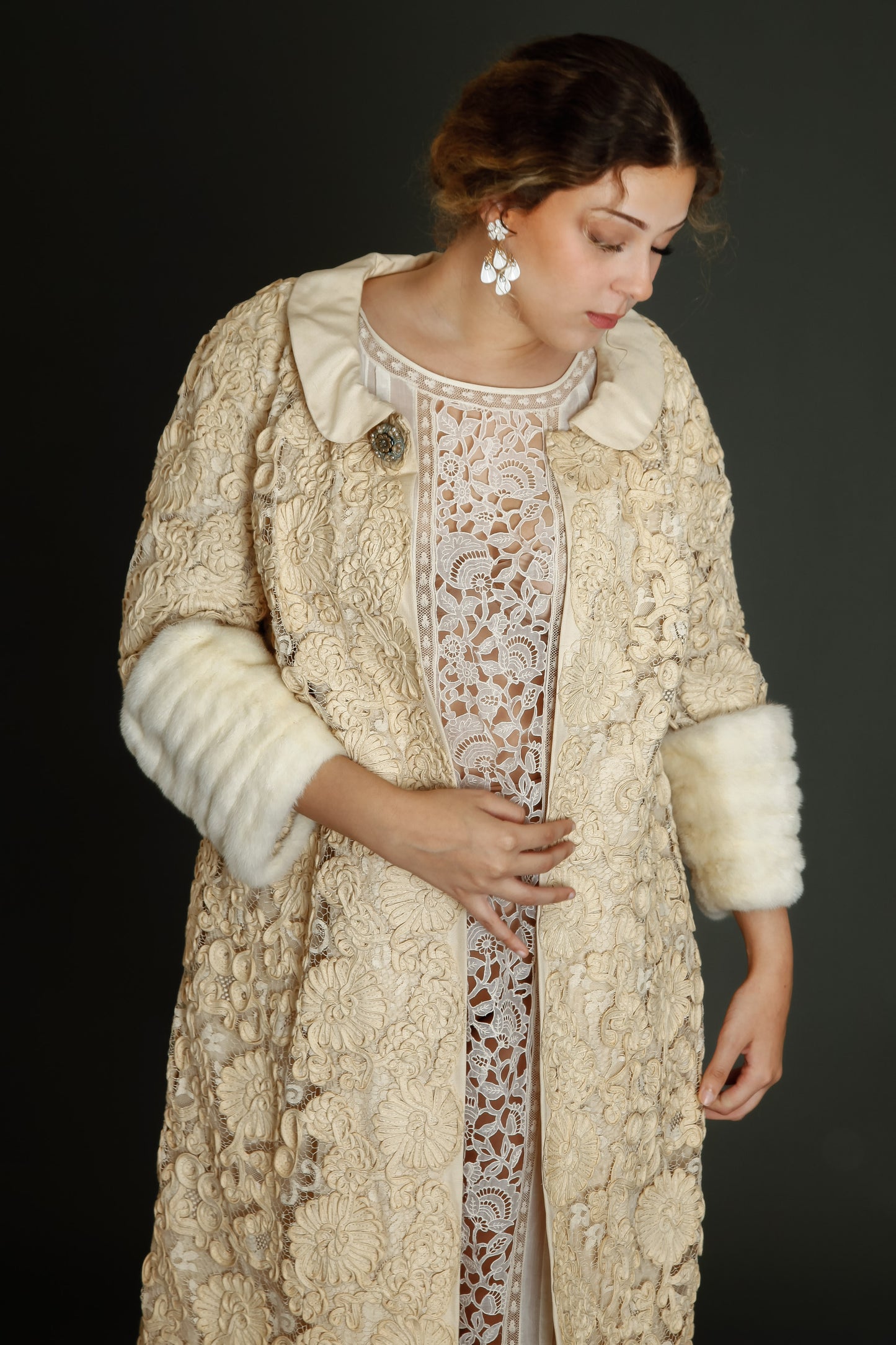 Early 60s Couture Lace Coat with Soutache Embroidery