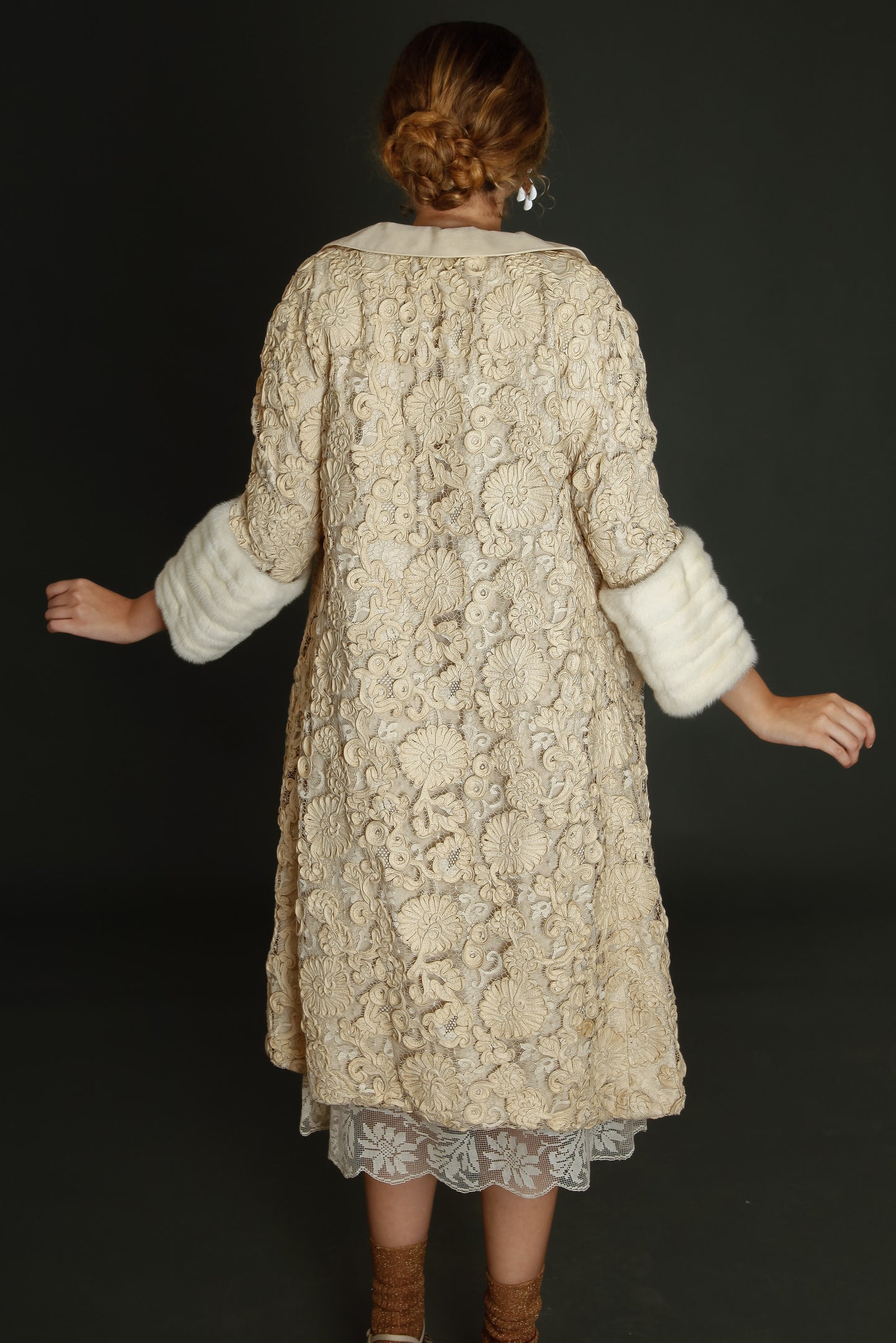 Early 60s Couture Lace Coat with Soutache Embroidery
