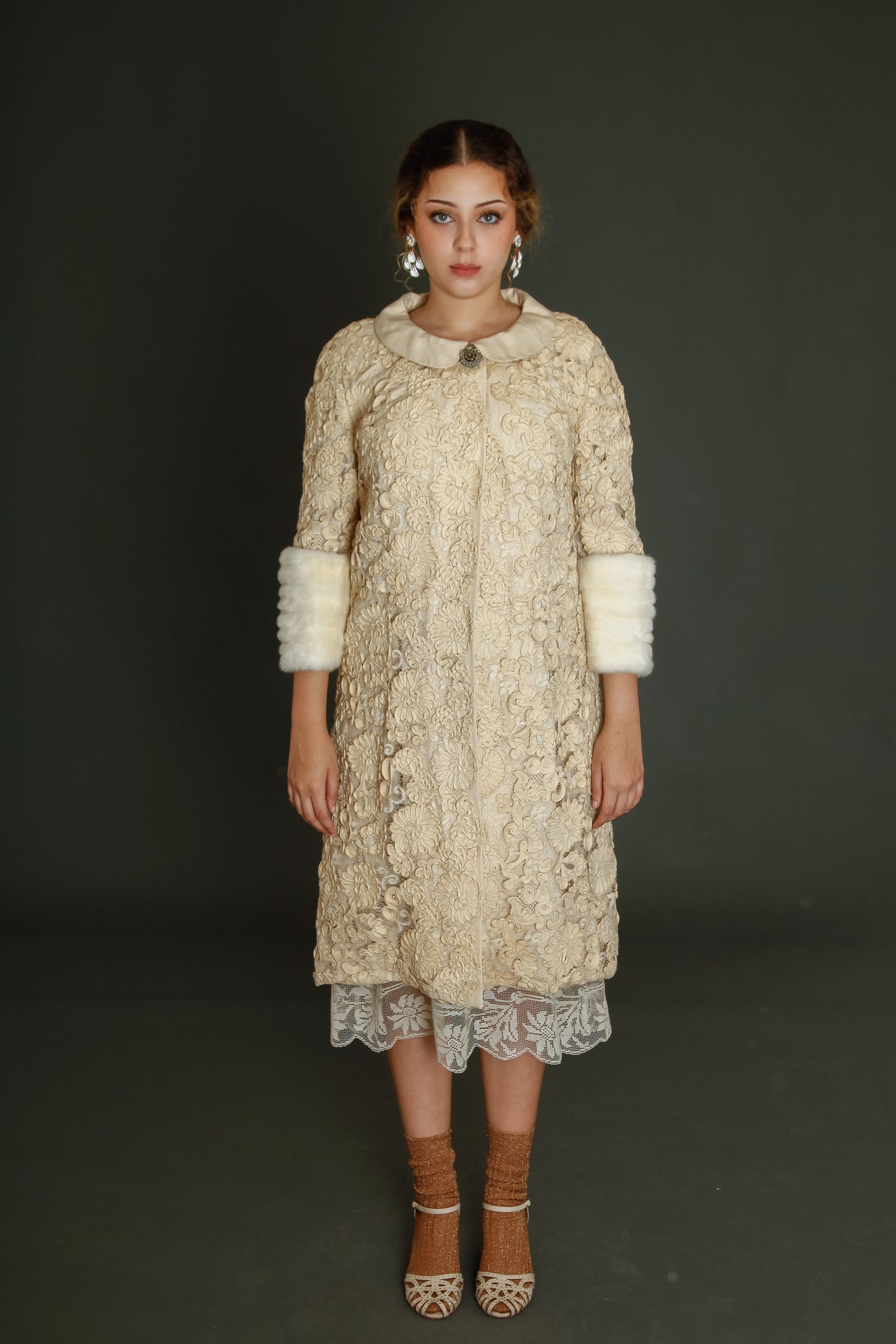 Early 60s Couture Lace Coat with Soutache Embroidery