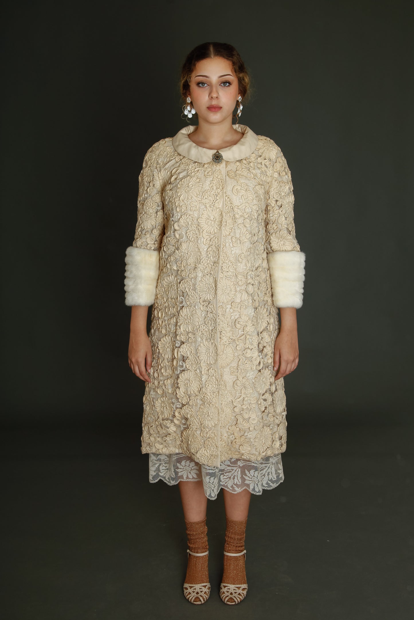 Early 60s Couture Lace Coat with Soutache Embroidery