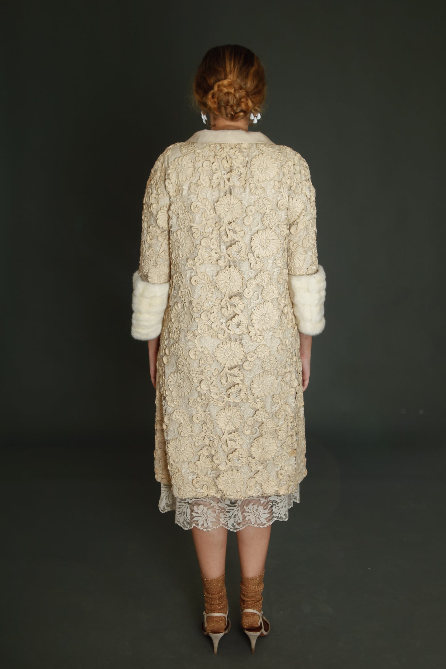 Early 60s Couture Lace Coat with Soutache Embroidery