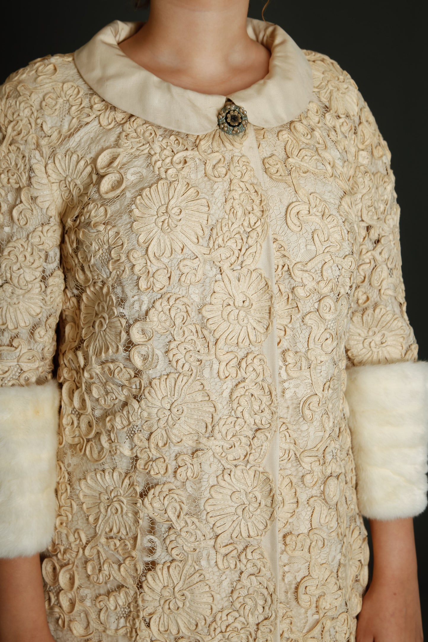Early 60s Couture Lace Coat with Soutache Embroidery