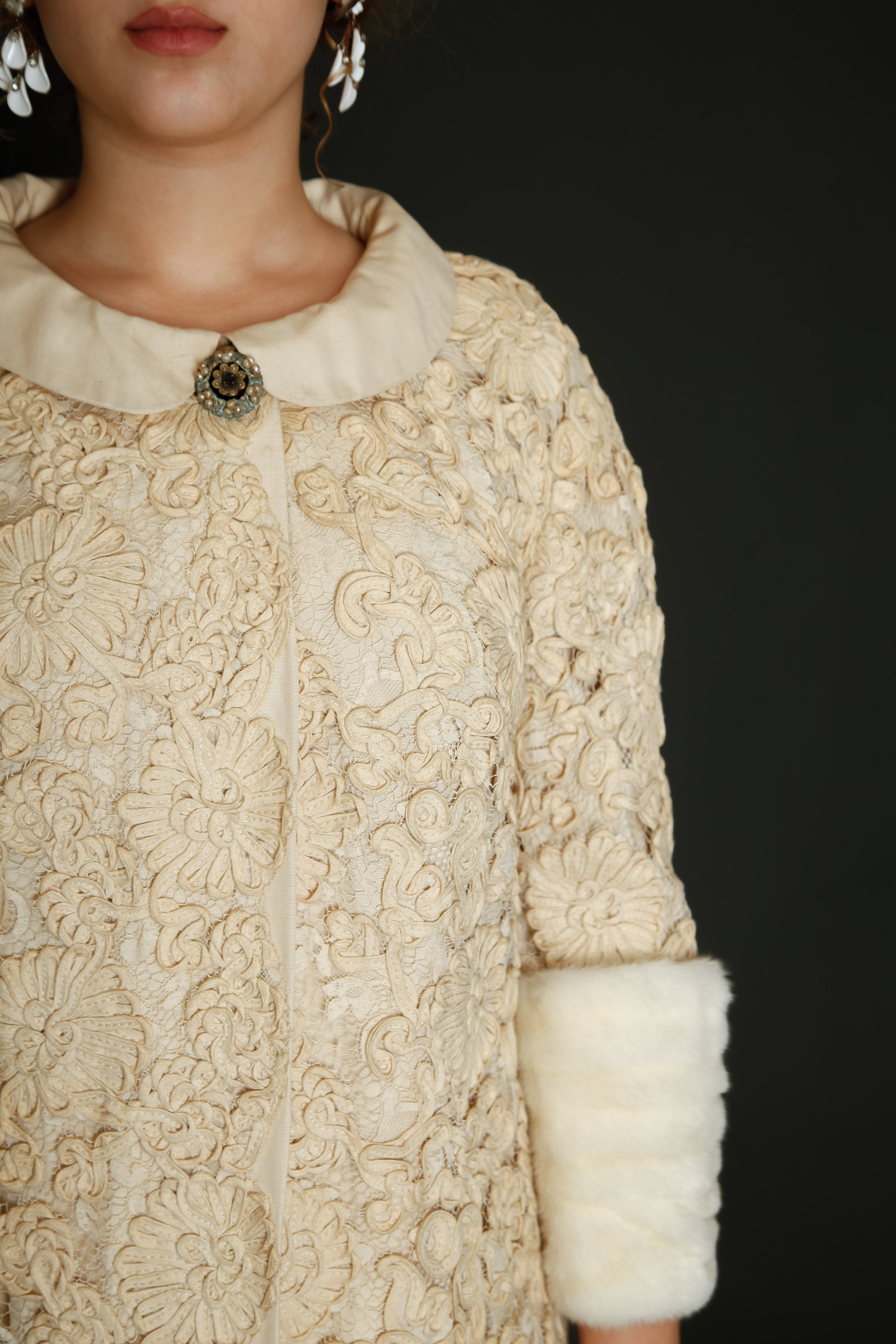 Early 60s Couture Lace Coat with Soutache Embroidery