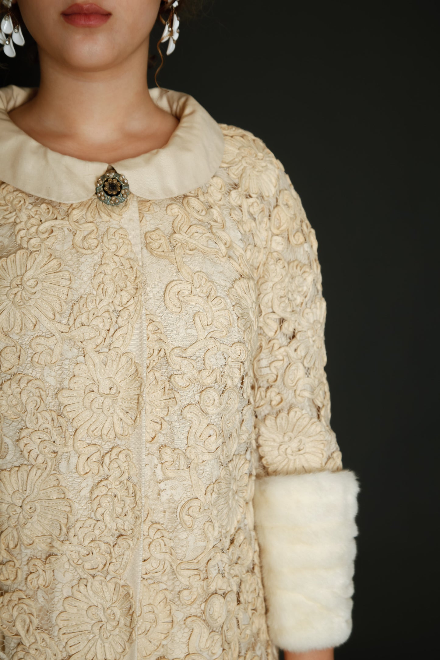 Early 60s Couture Lace Coat with Soutache Embroidery