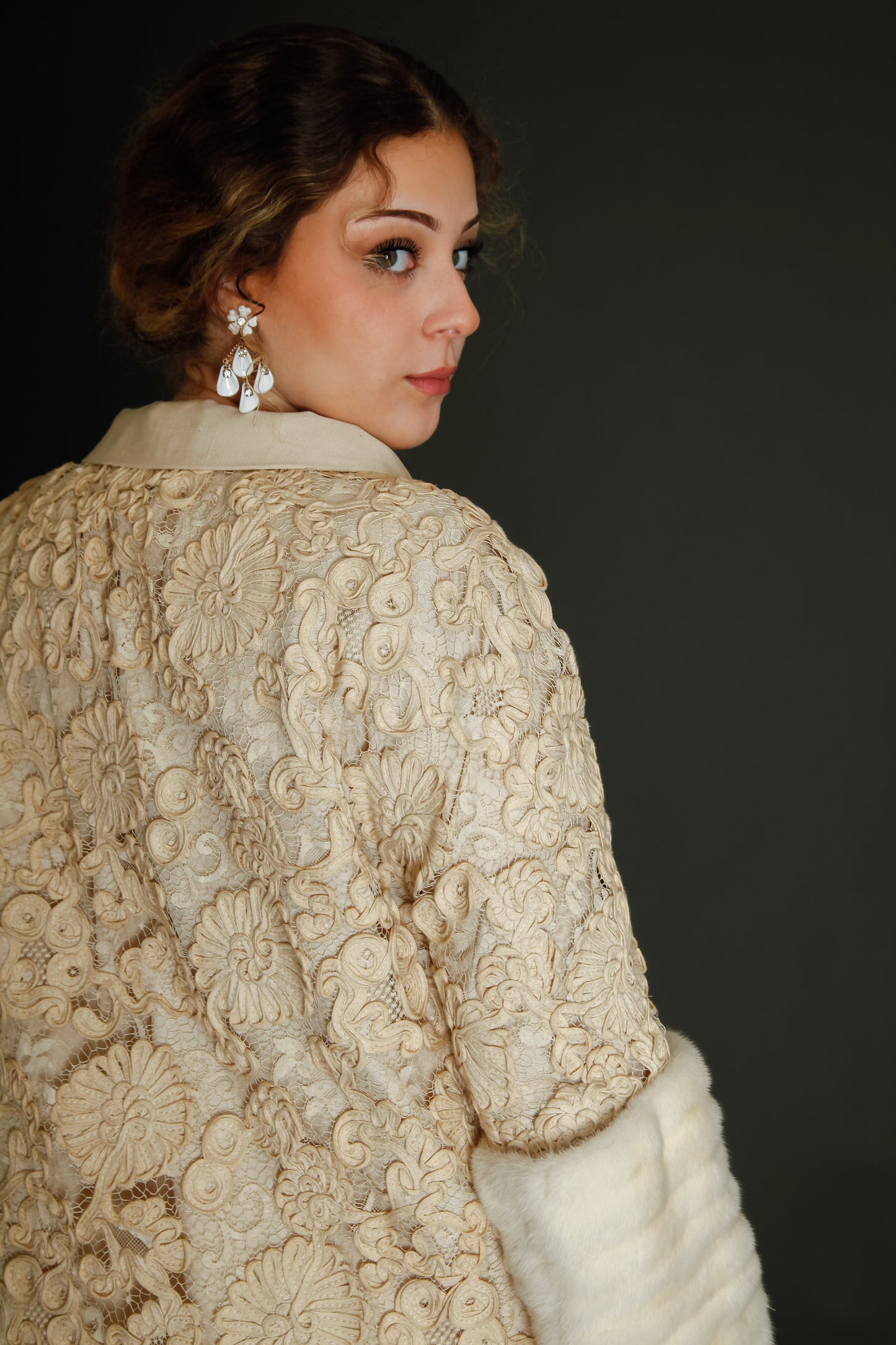 Early 60s Couture Lace Coat with Soutache Embroidery