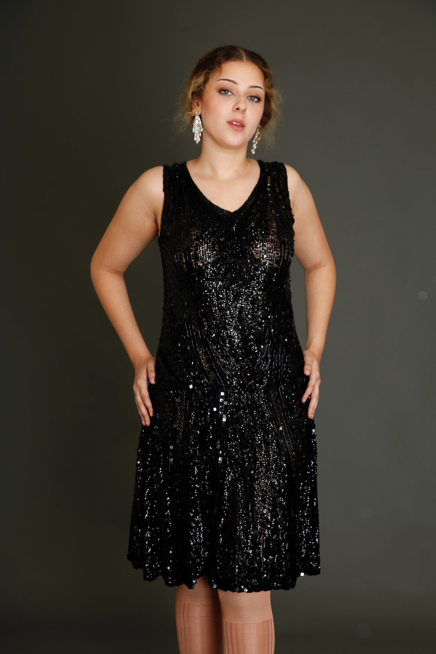 1920 Black Flapper Sequined Dress