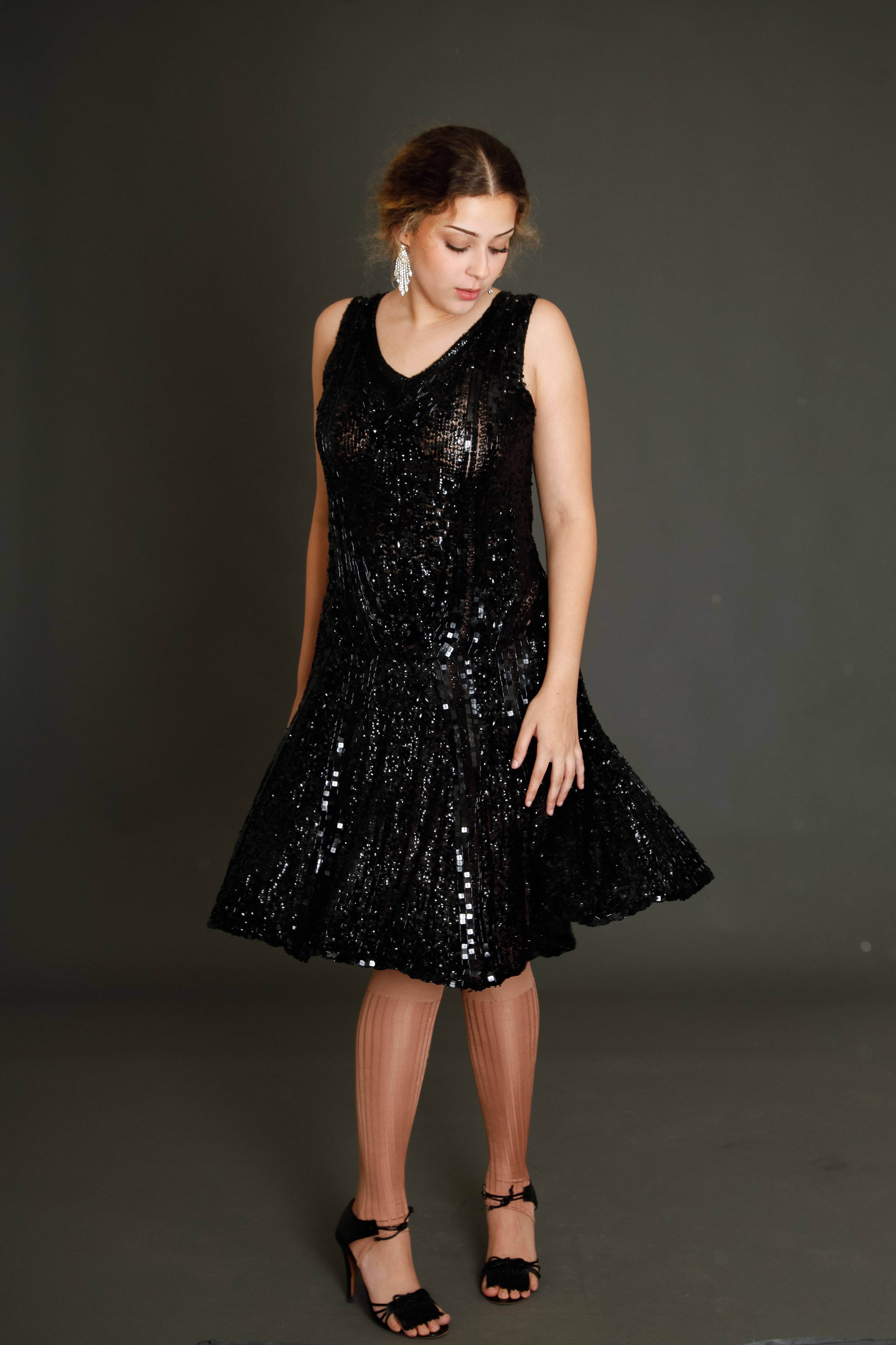 1920 Black Flapper Sequined Dress