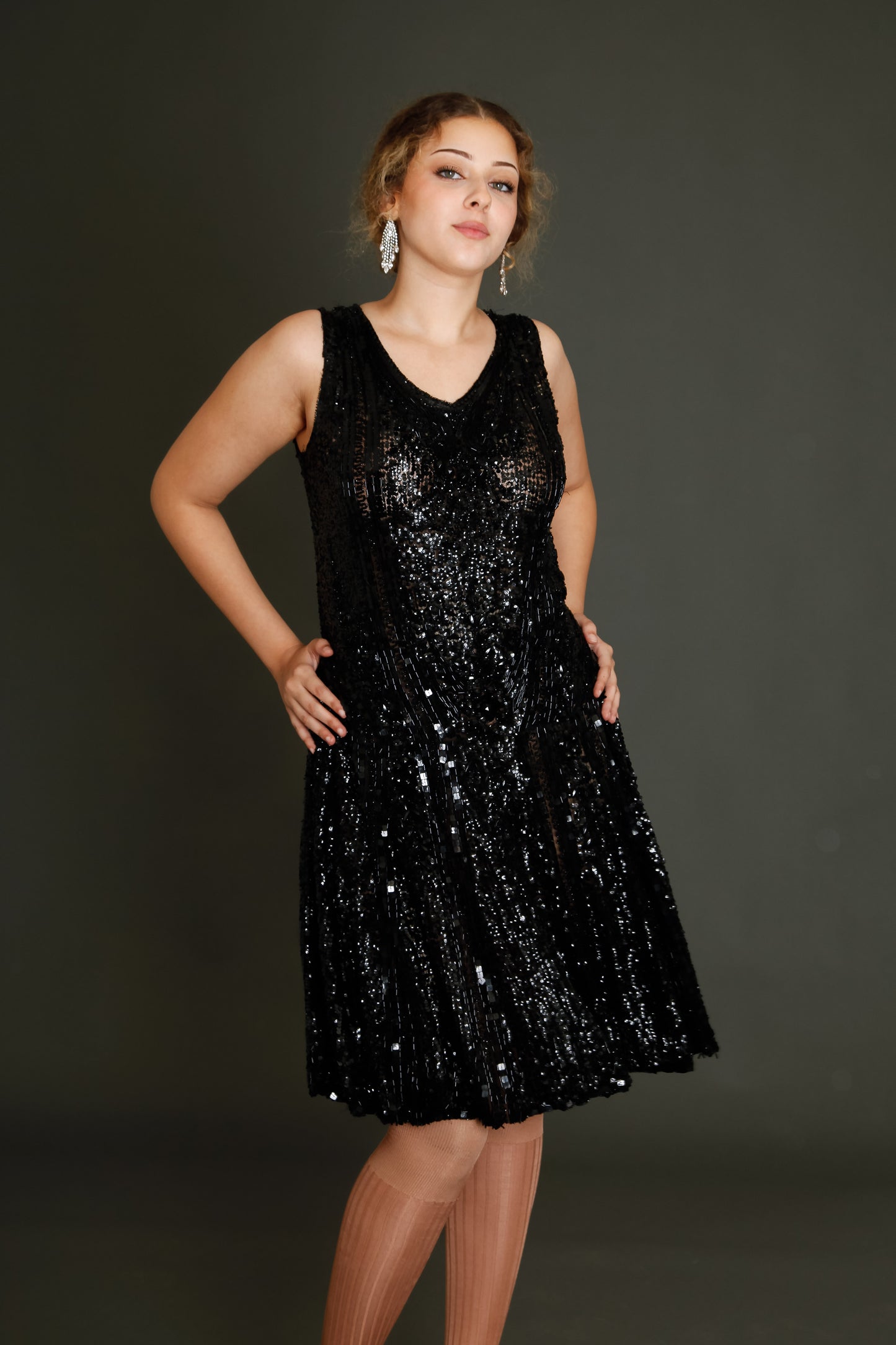 1920 Black Flapper Sequined Dress