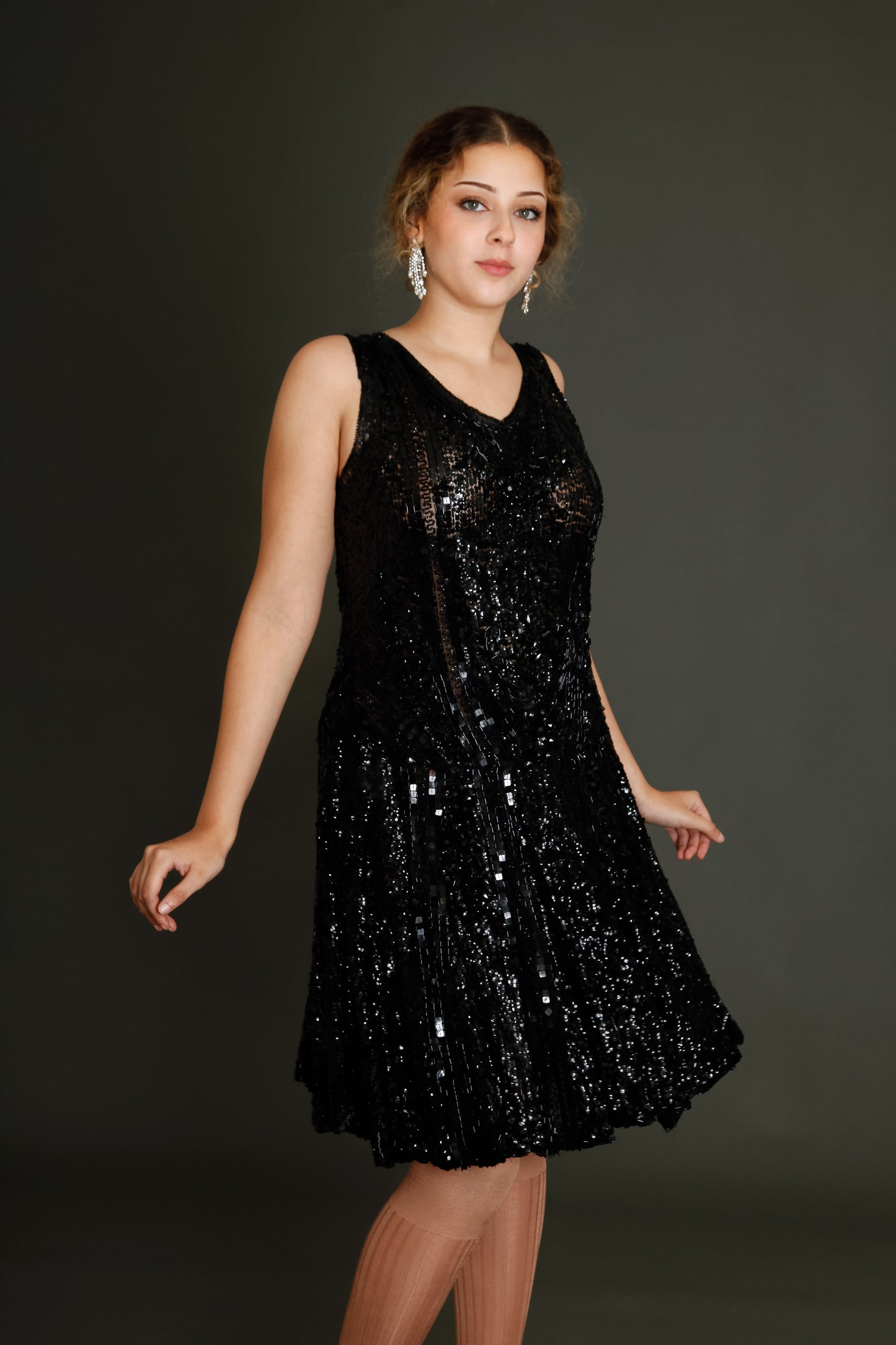 1920 Black Flapper Sequined Dress