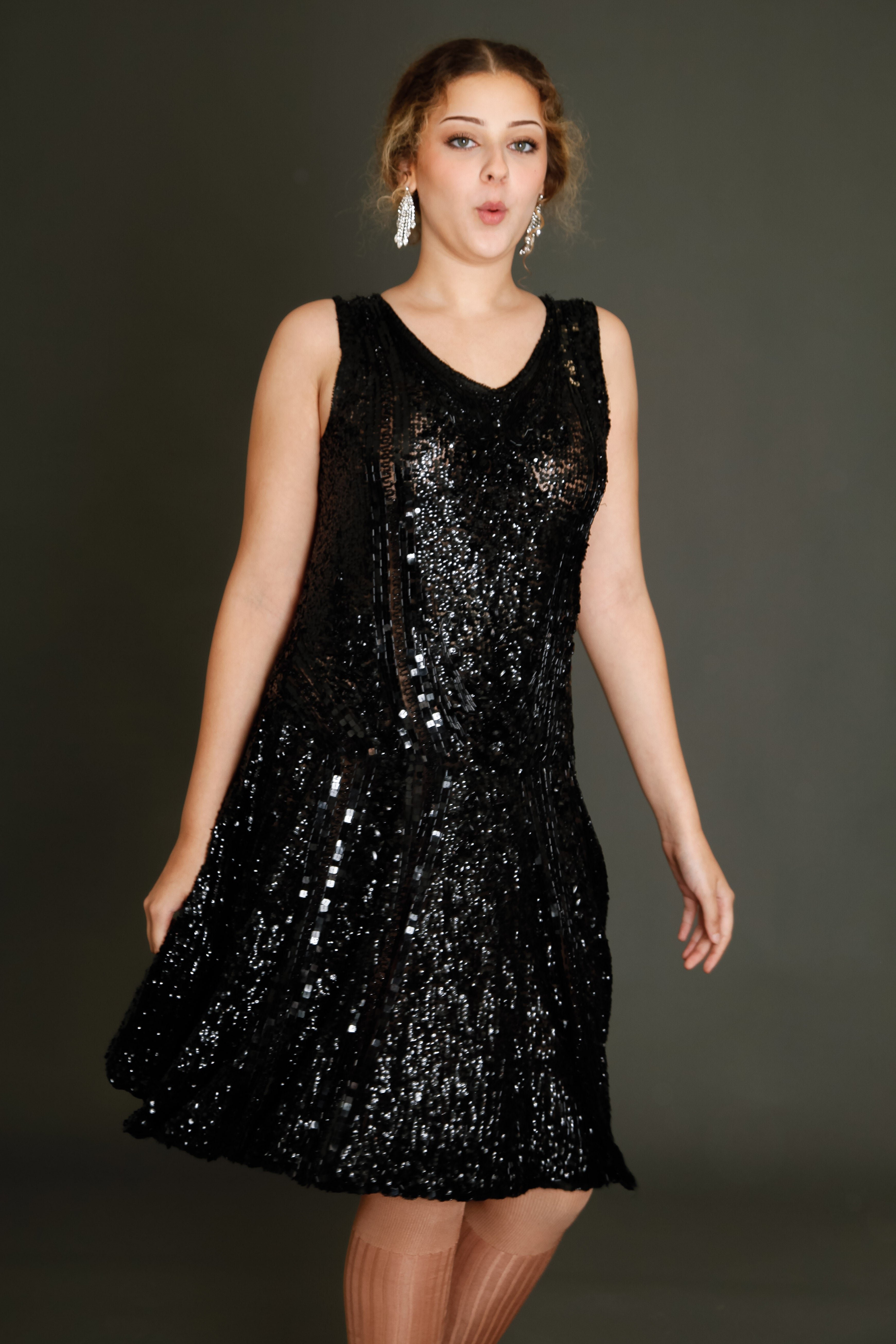 1920 Black Flapper Sequined Dress