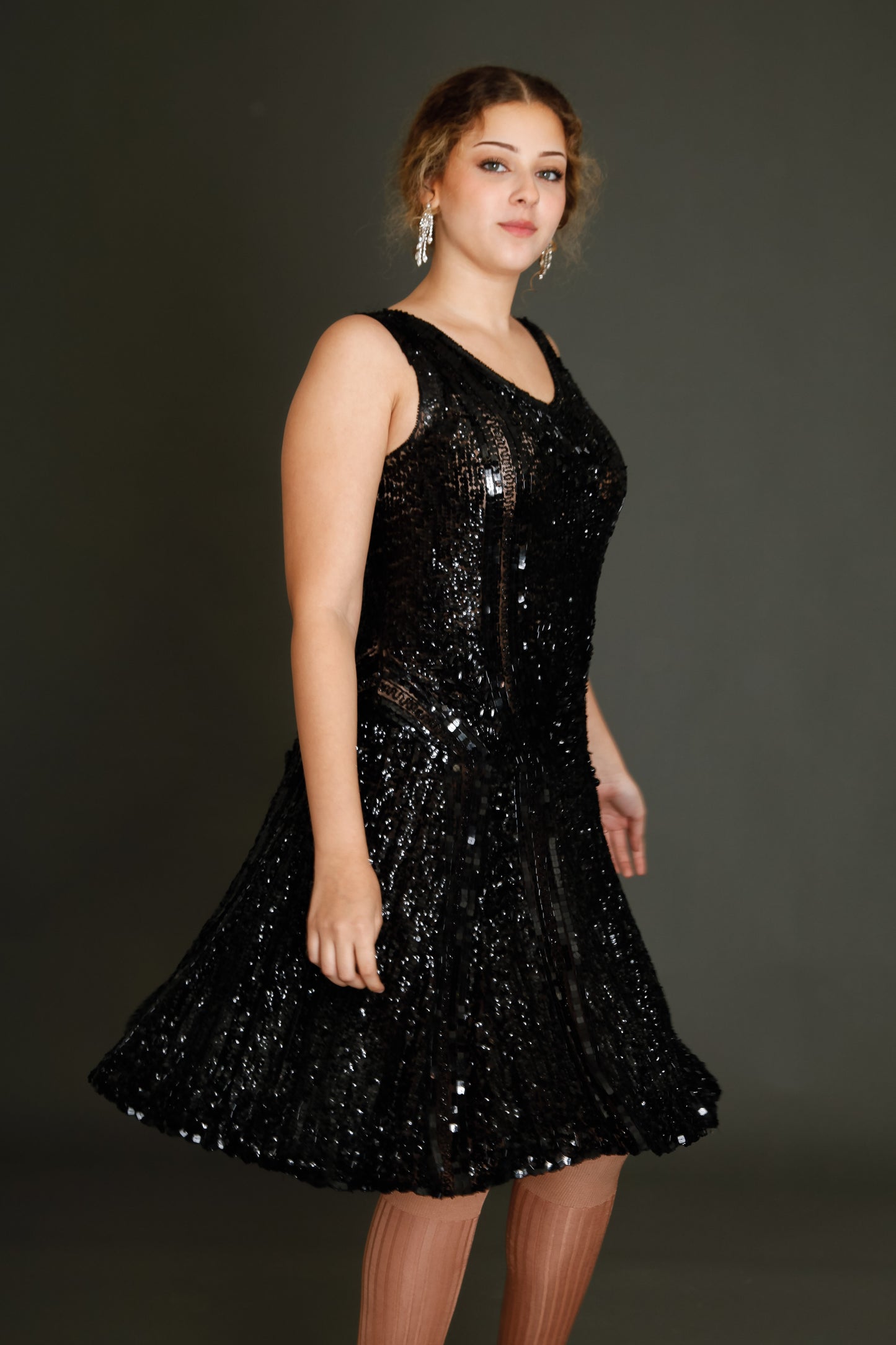 1920 Black Flapper Sequined Dress