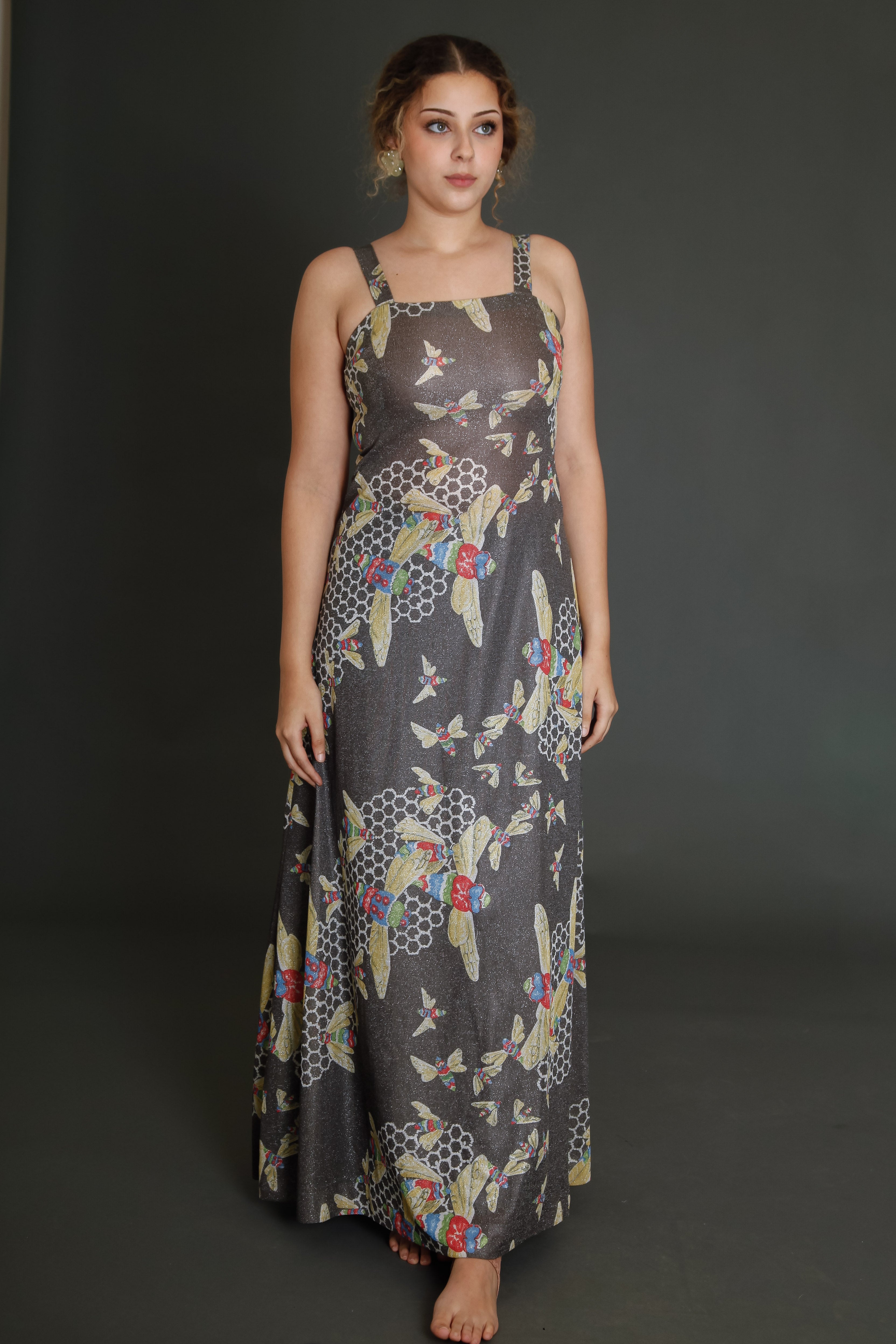 1970 Kisslene Carven Lurex Bees Evening Gown