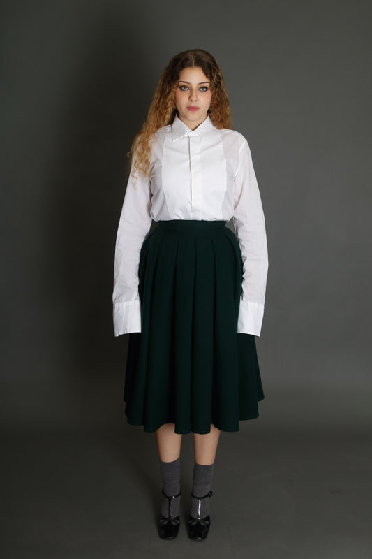 80s Montana Green Wool Circle Skirt