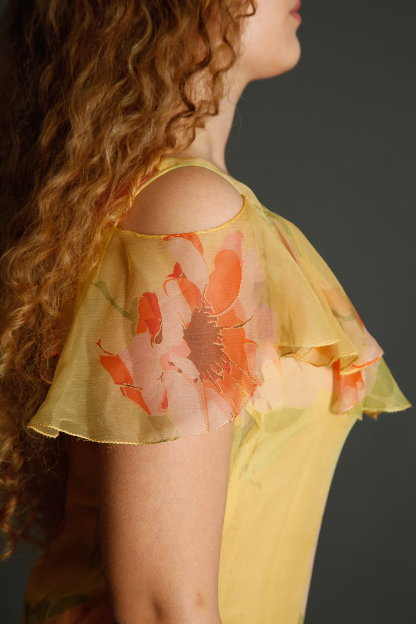 30s Floral Silk Chiffon Ruffle Dress