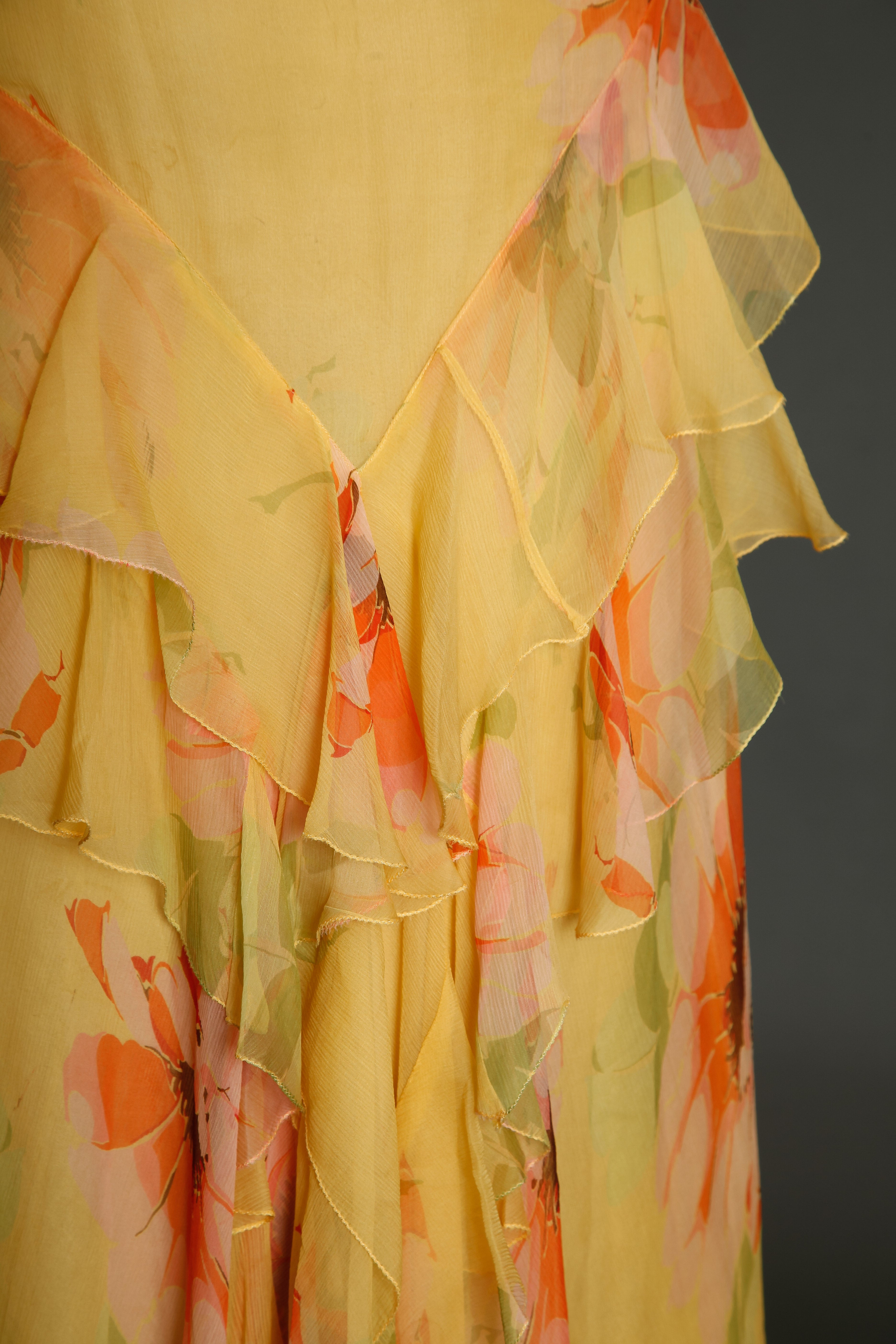 30s Floral Silk Chiffon Ruffle Dress