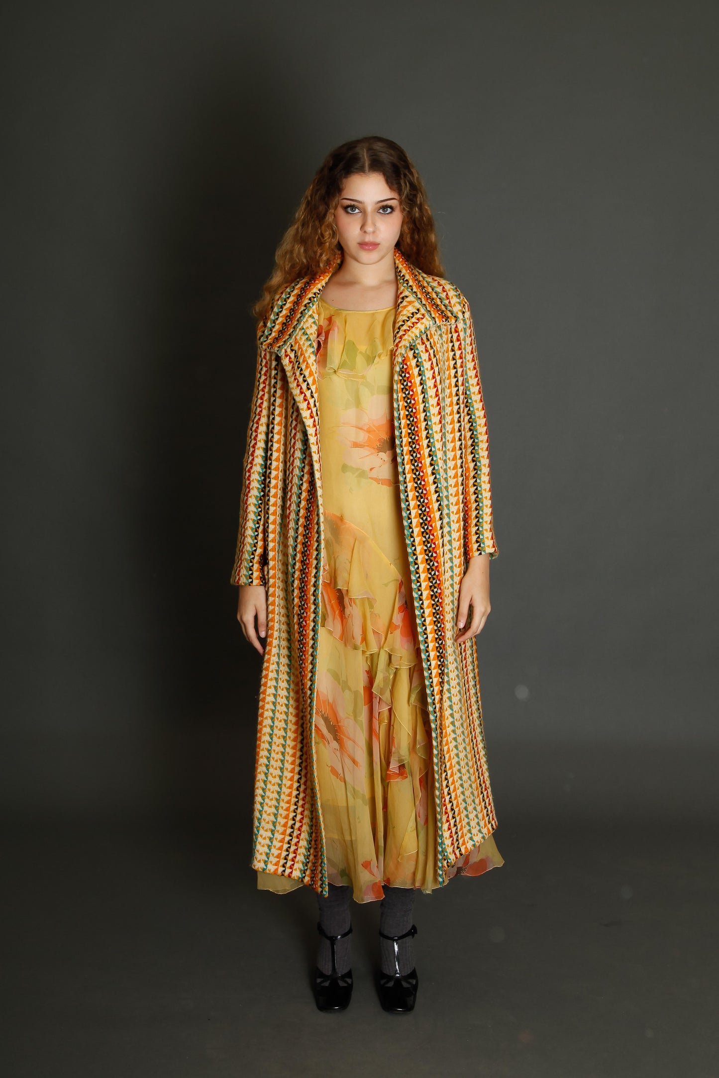 30s Floral Silk Chiffon Ruffle Dress