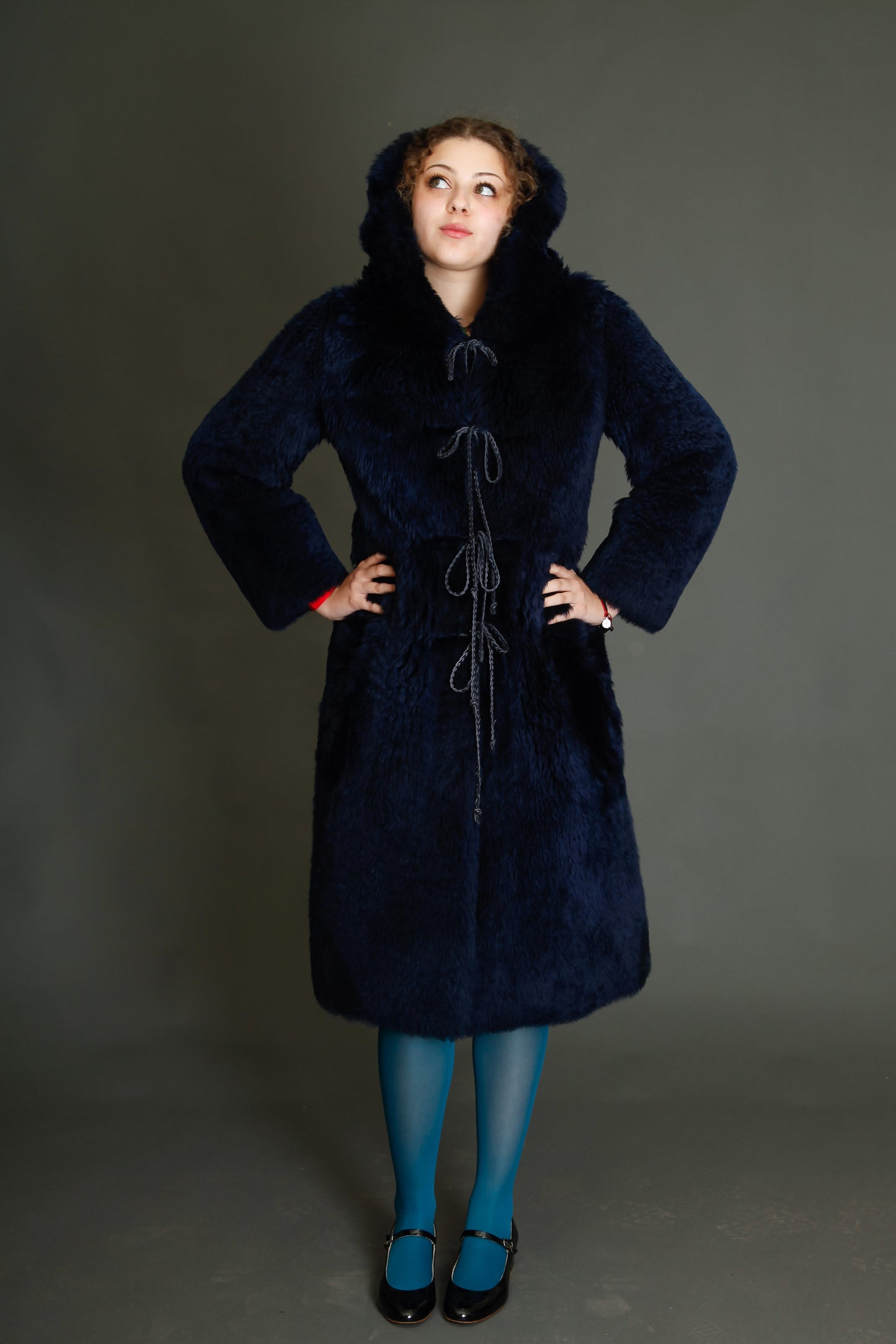 70s Blue Hooded Shearling Fur