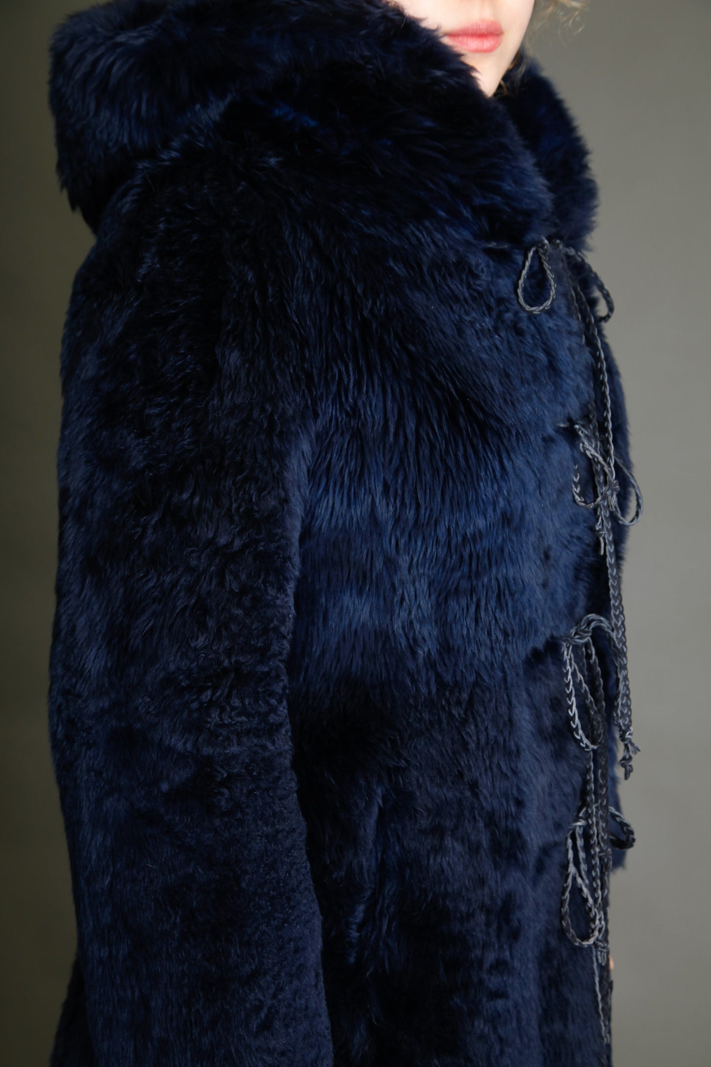 70s Blue Hooded Shearling Fur