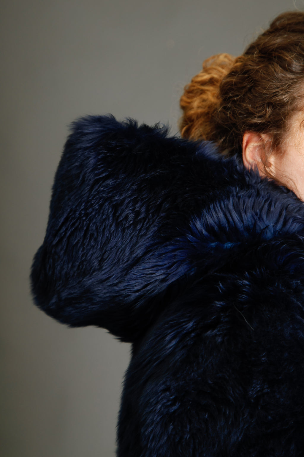 70s Blue Hooded Shearling Fur