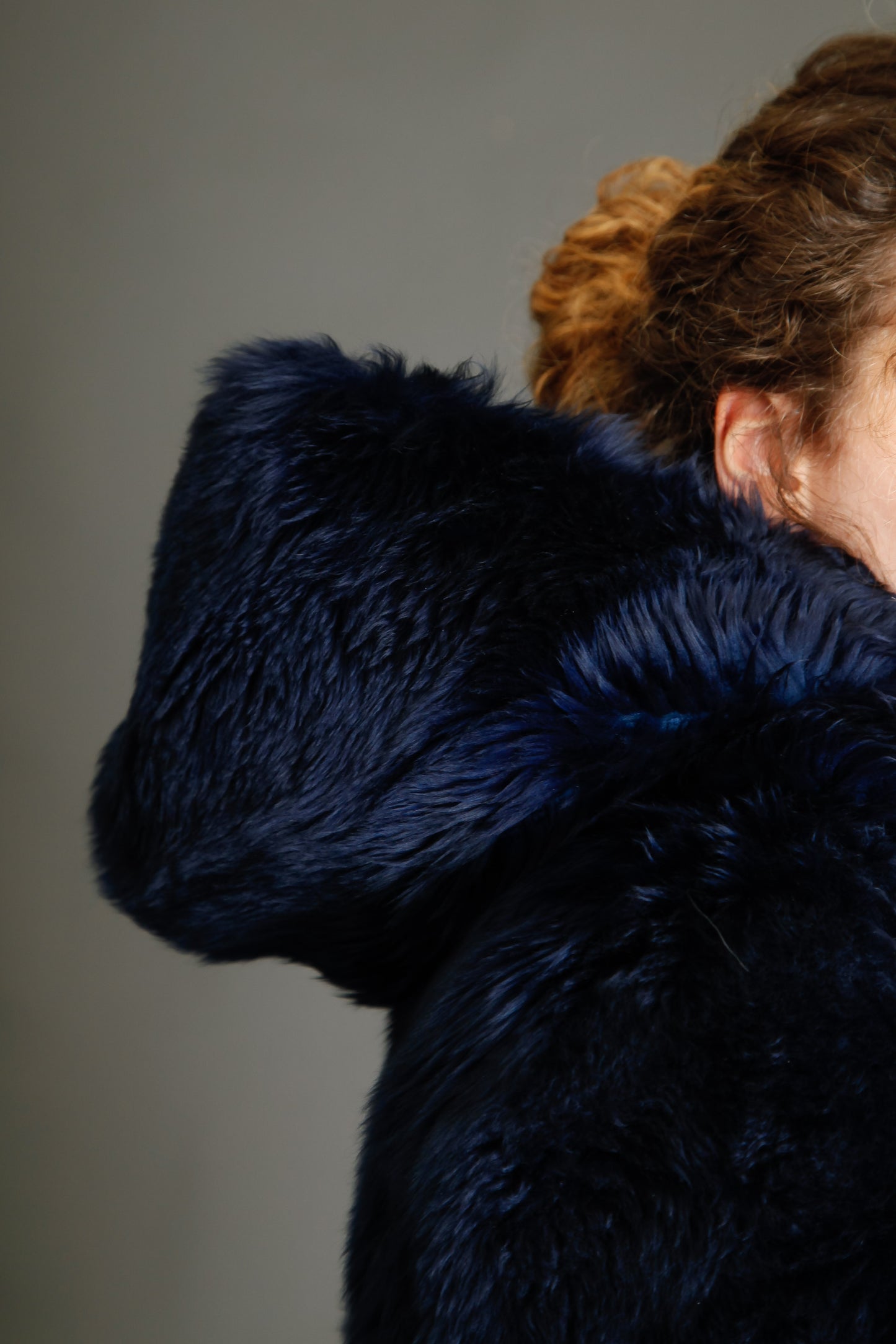 70s Blue Hooded Shearling Fur