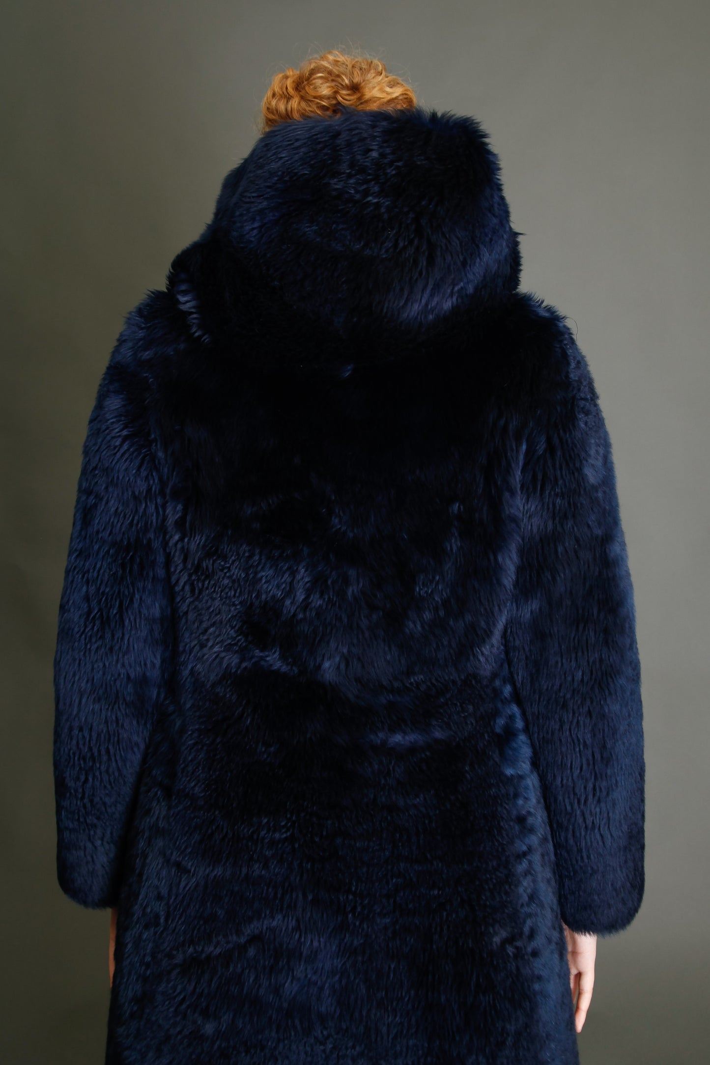 70s Blue Hooded Shearling Fur