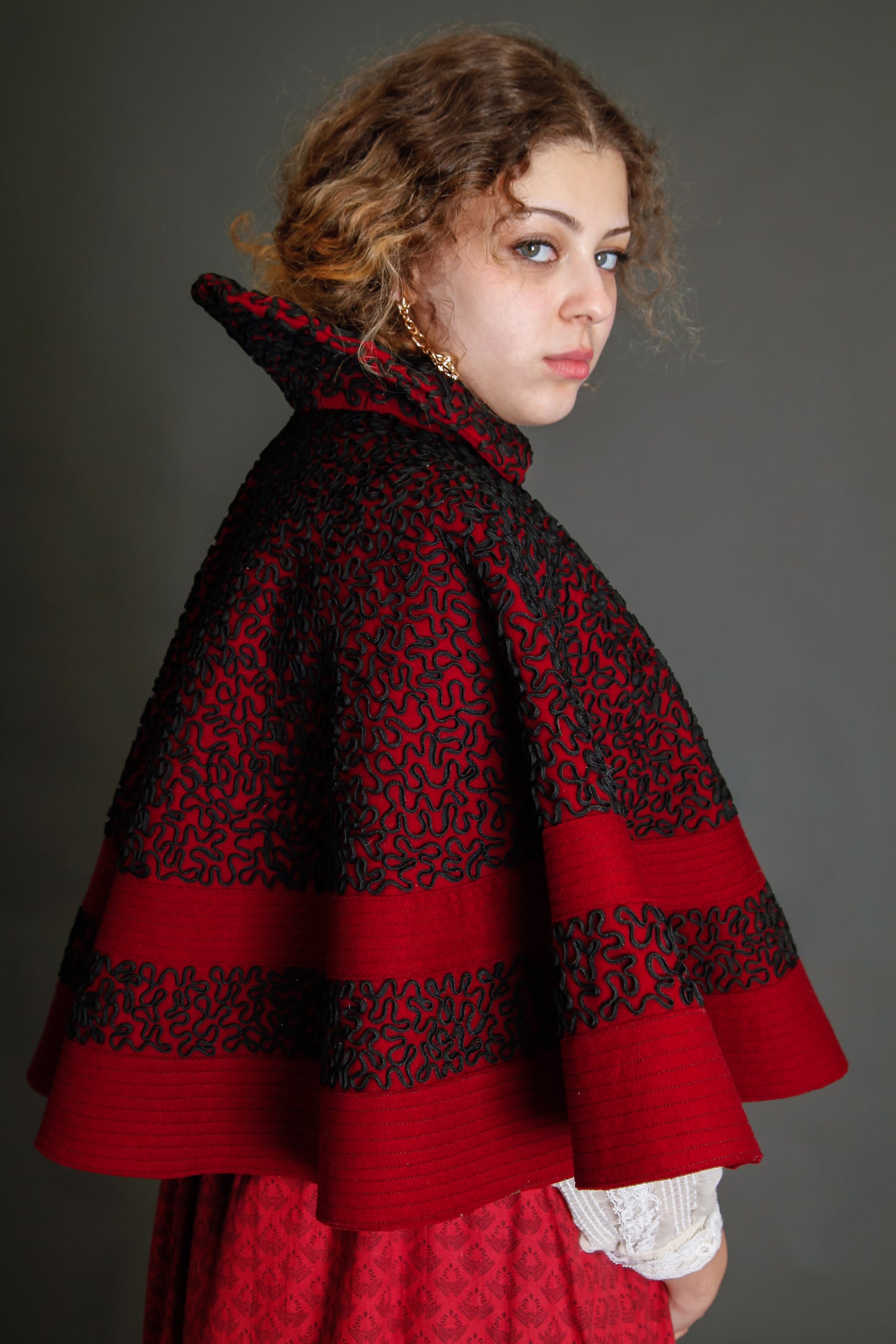 1890 Wool Pelerine with Black Silk Soutache Embroidery